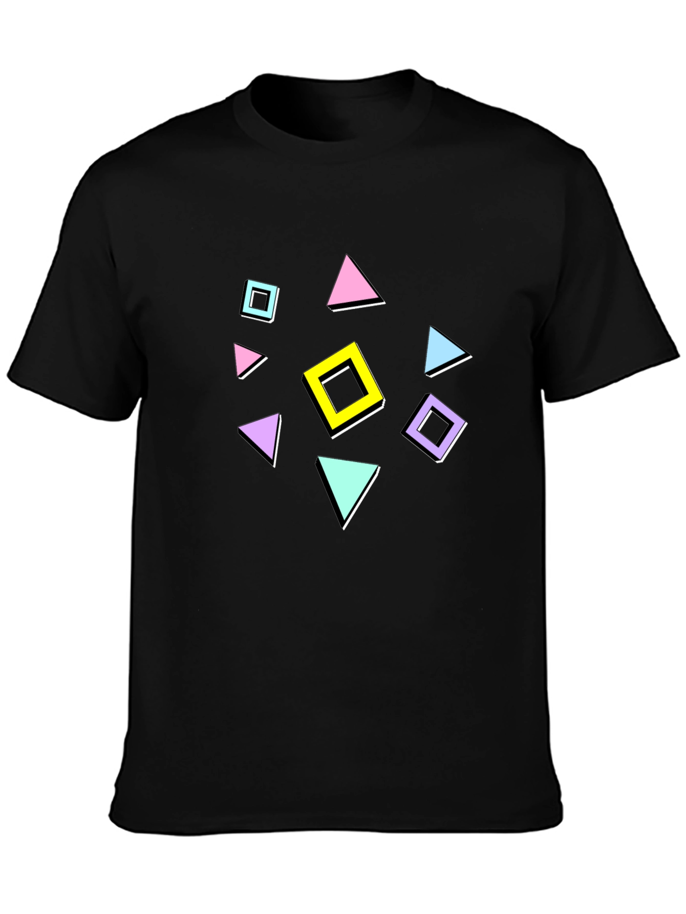 Retro Geometric Pattern T-Shirt - Black