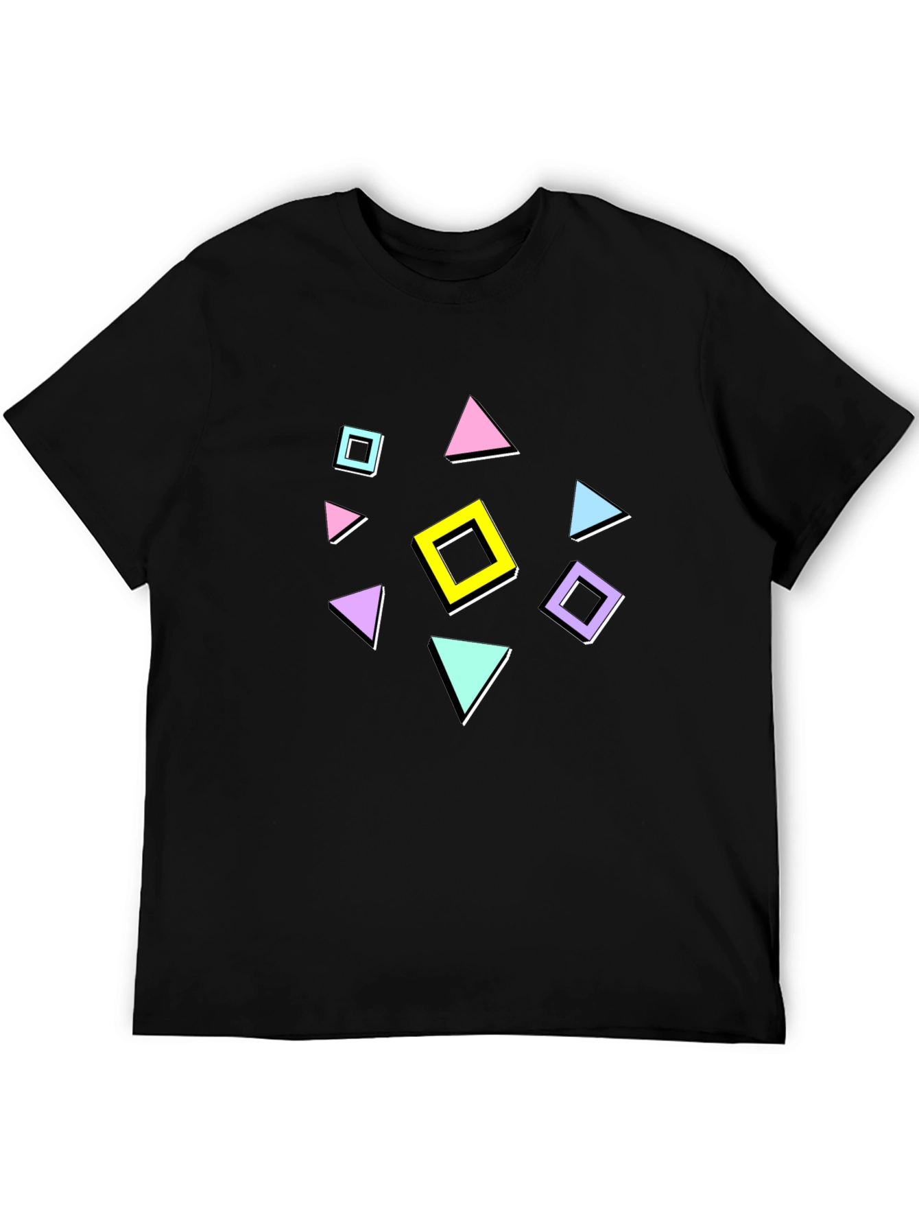 Retro Geometric Pattern T-Shirt - Black