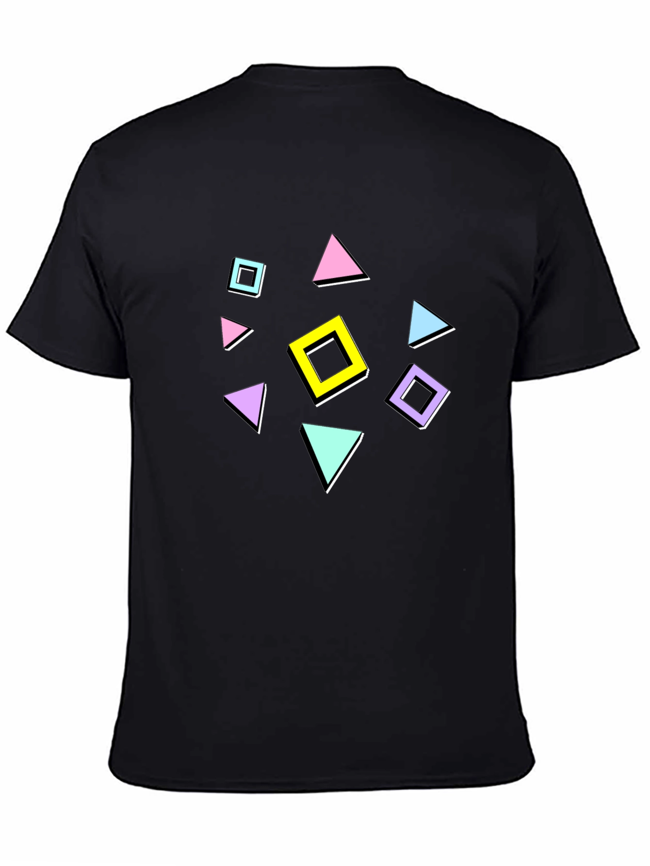 Retro Geometric Pattern T-Shirt - Black