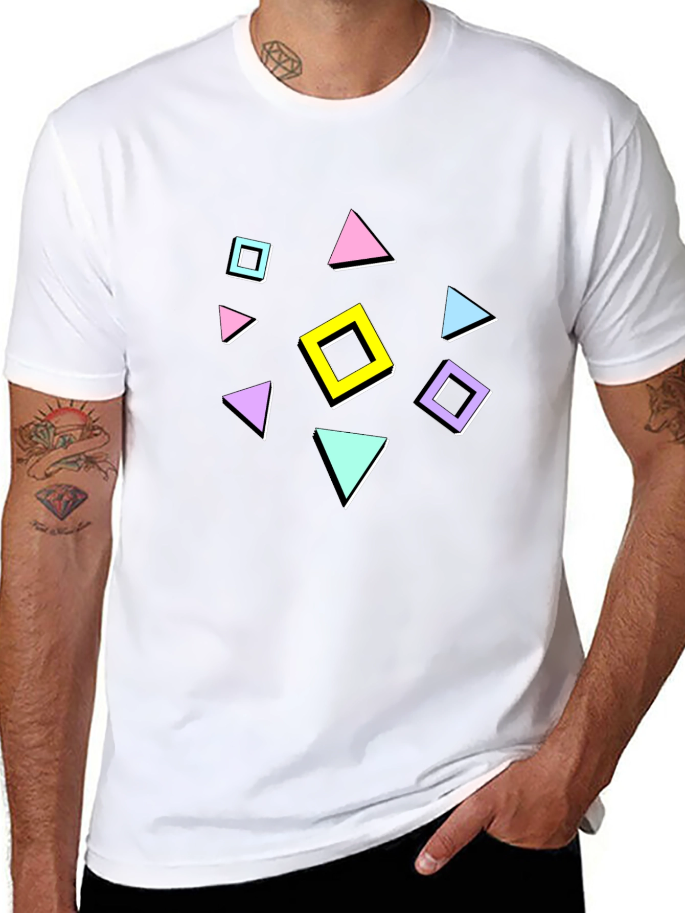 Retro Geometric Pattern T-Shirt - Black