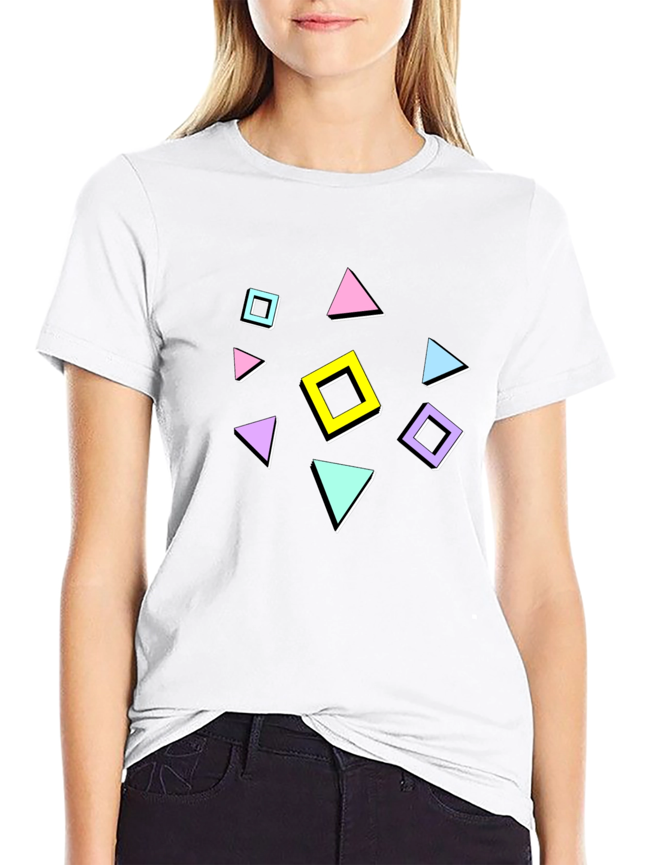 Retro Geometric Pattern T-Shirt - Black