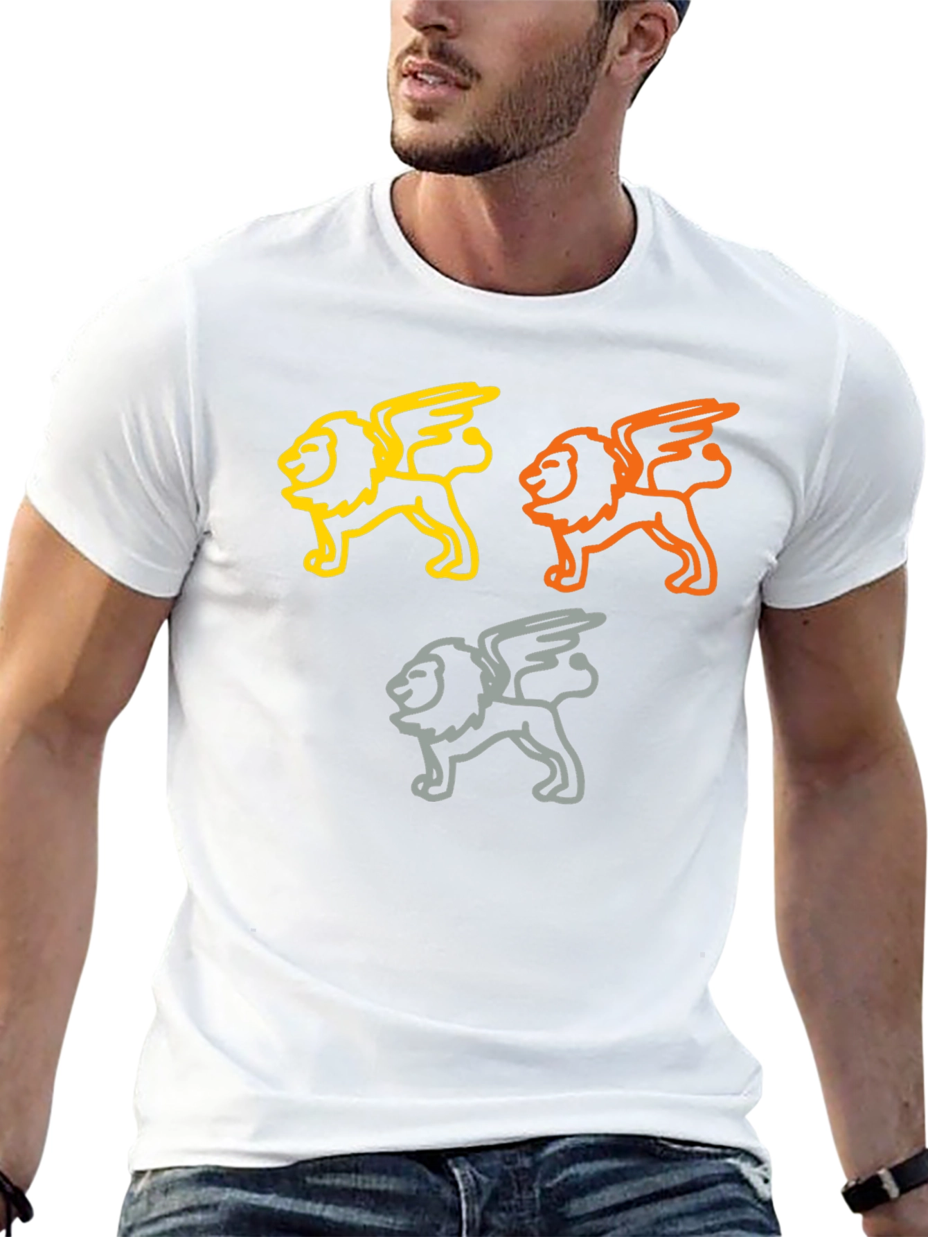 Lion Graphic Print T-Shirt - Casual Black Tee