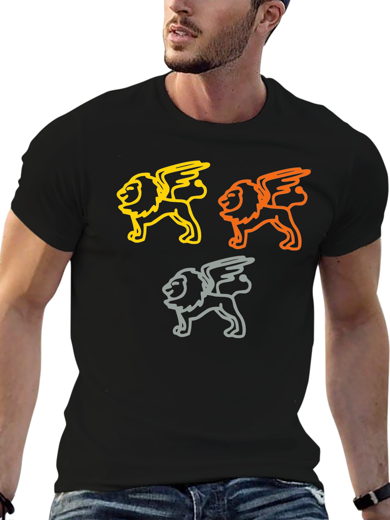 Lion Graphic Print T-Shirt - Casual Black Tee