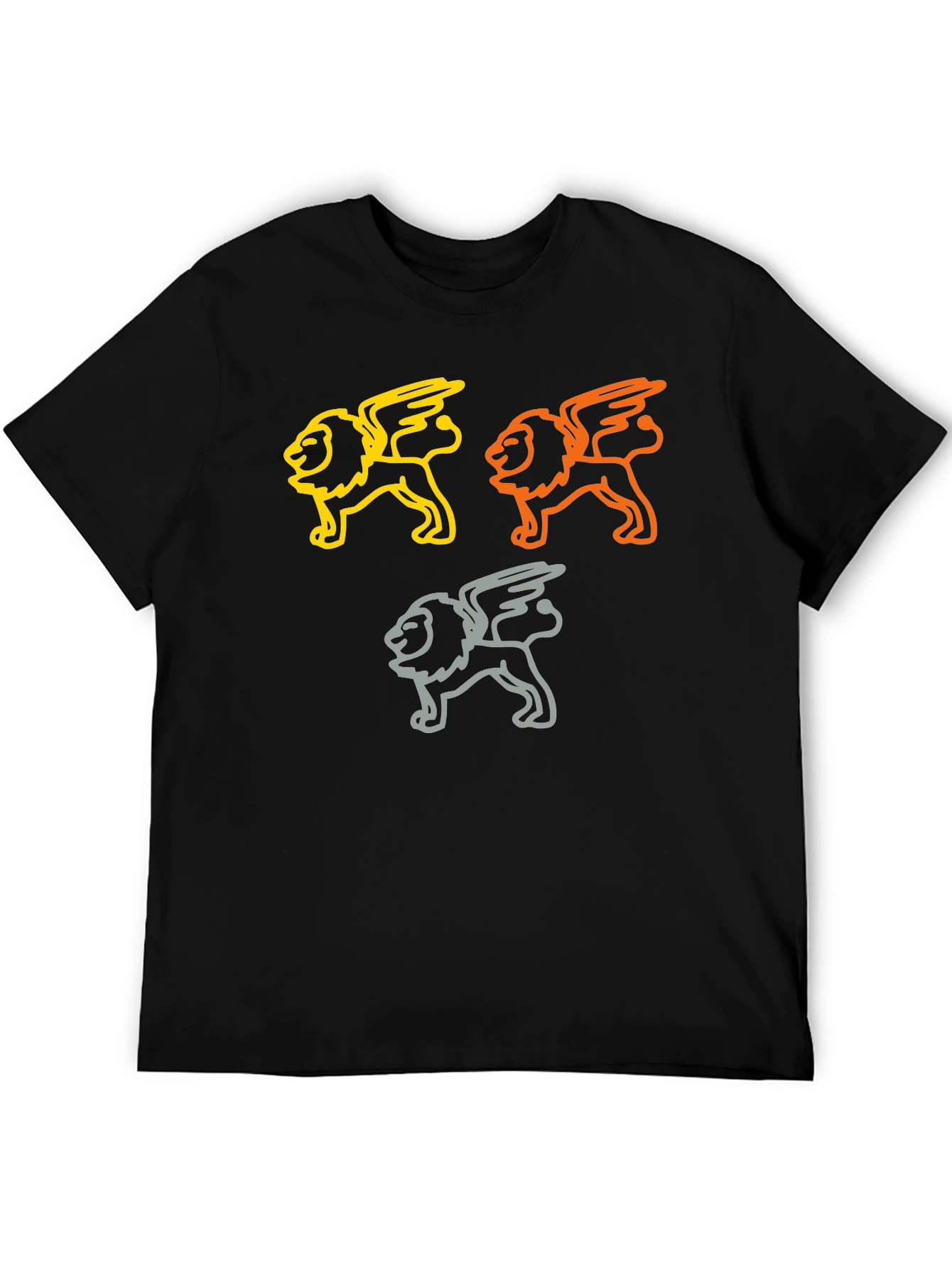 Lion Graphic Print T-Shirt - Casual Black Tee