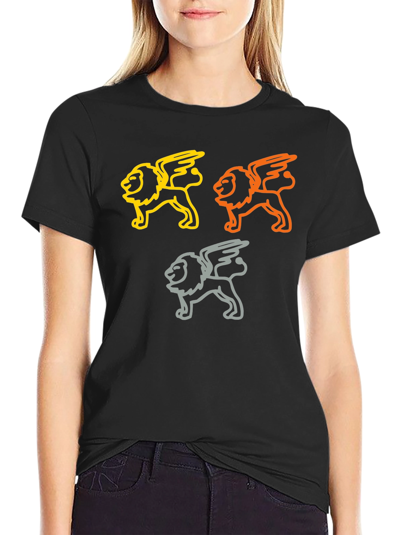 Lion Graphic Print T-Shirt - Casual Black Tee