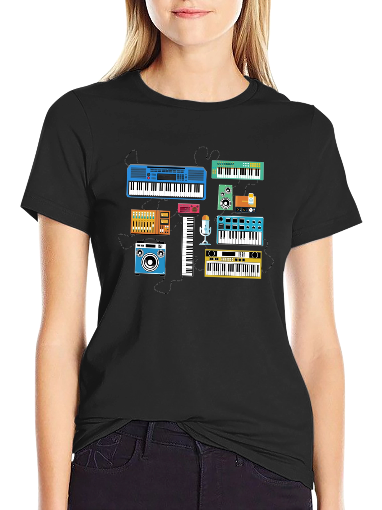 Retro Synth Music T-Shirt - Black Cotton Tee