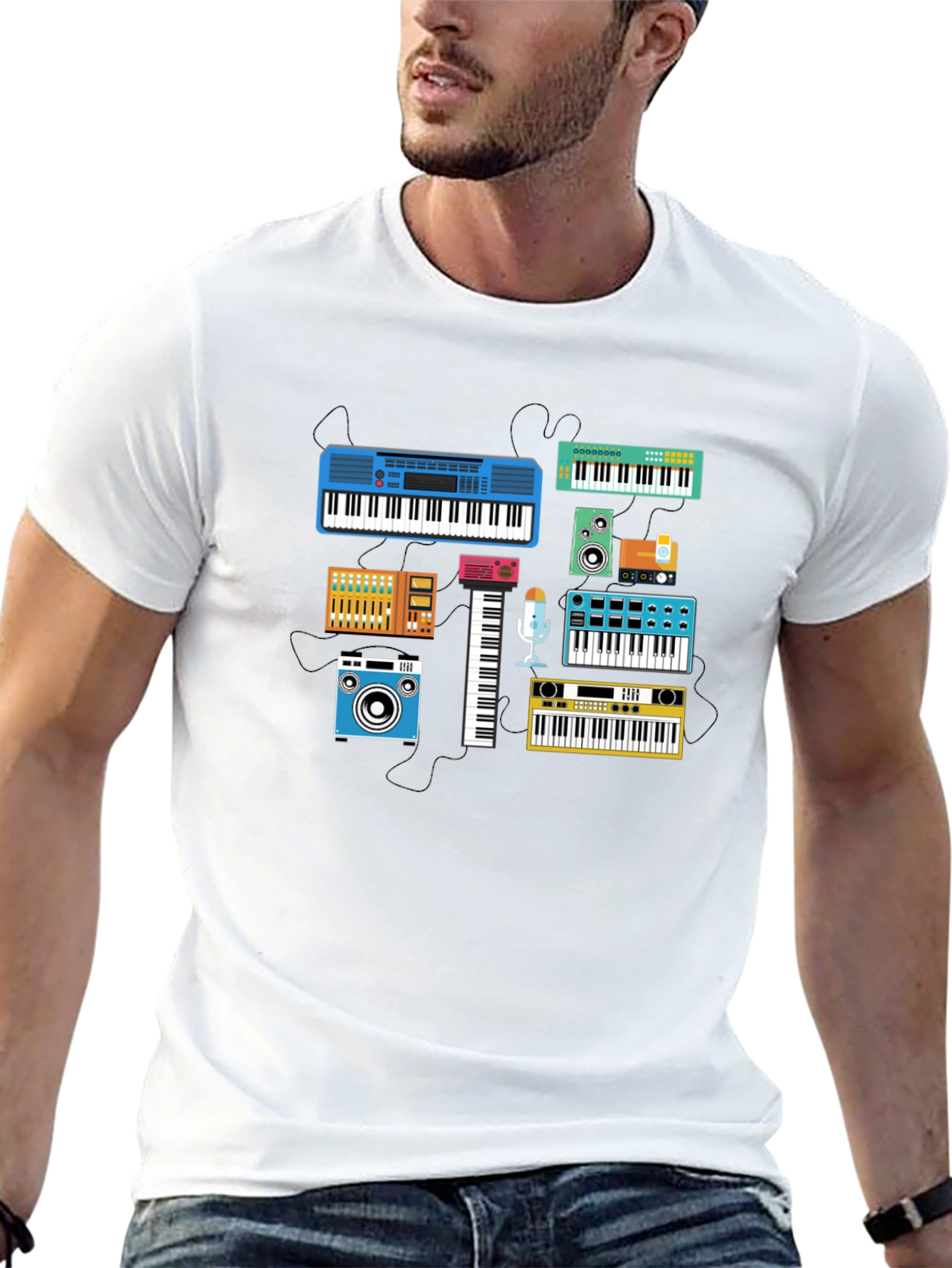 Retro Synth Music T-Shirt - Black Cotton Tee