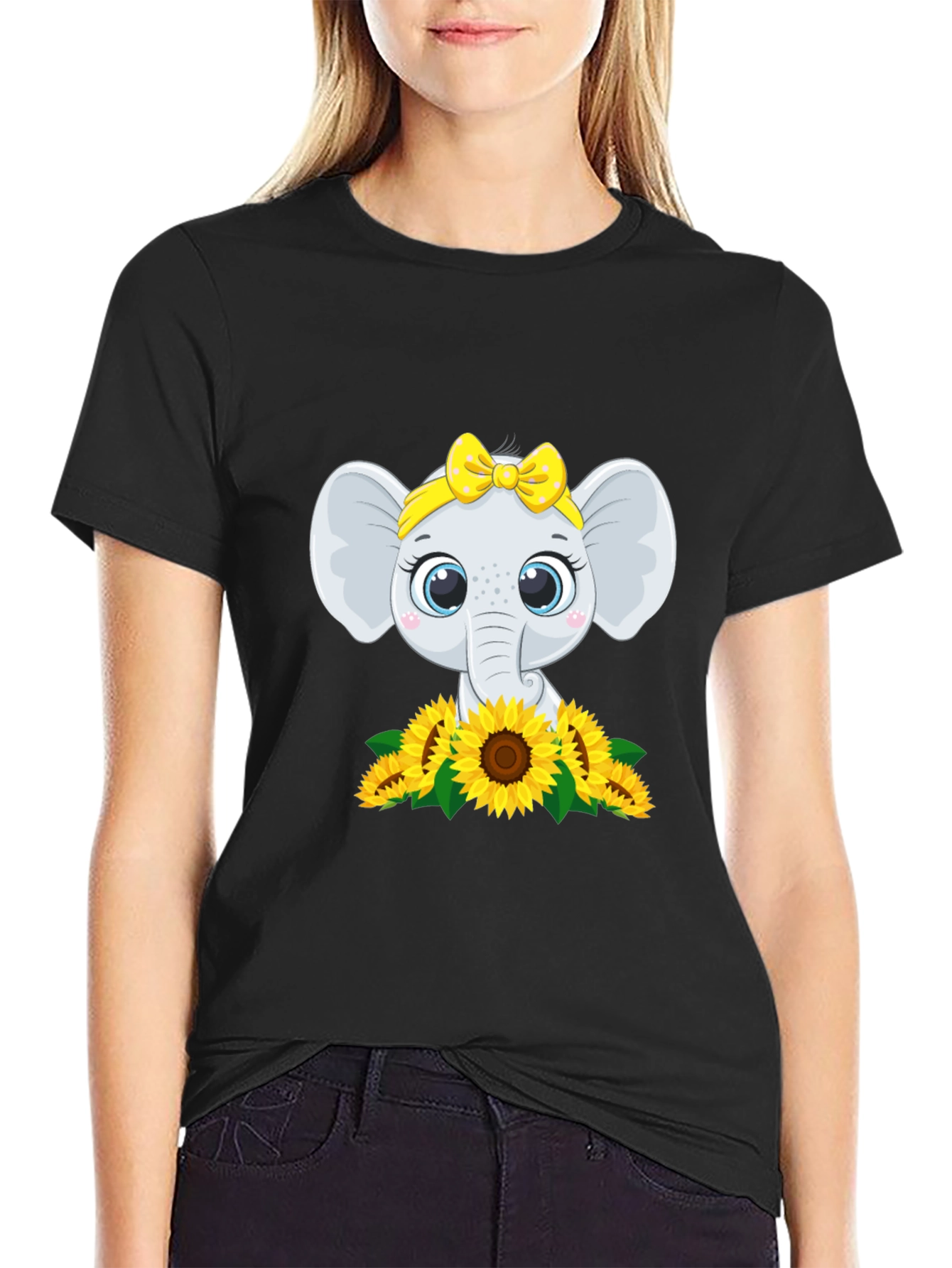 Cute Elephant Sunflower Graphic Tee