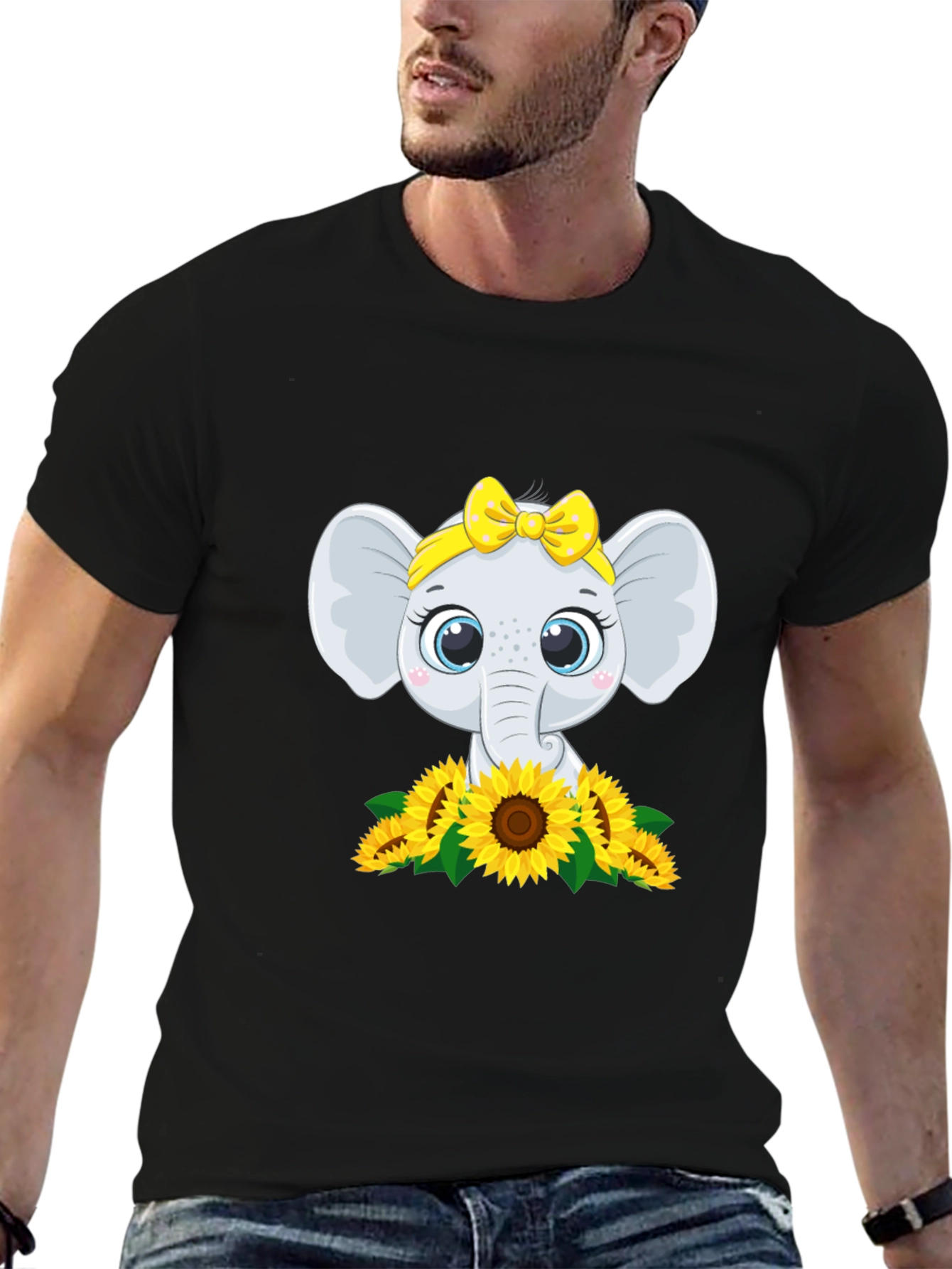 Cute Elephant Sunflower Graphic Tee