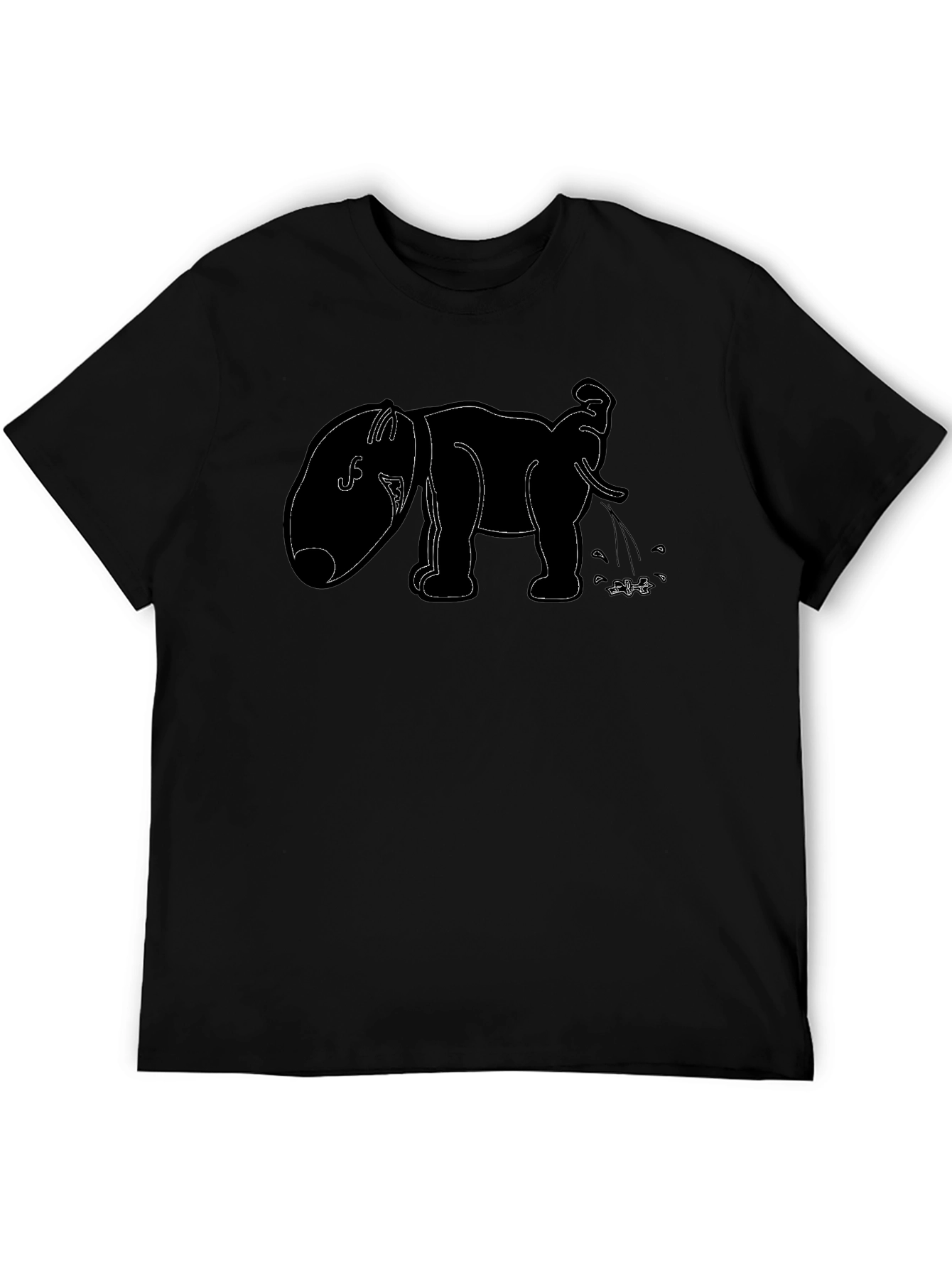 Funny Elephant Outline Black T-Shirt