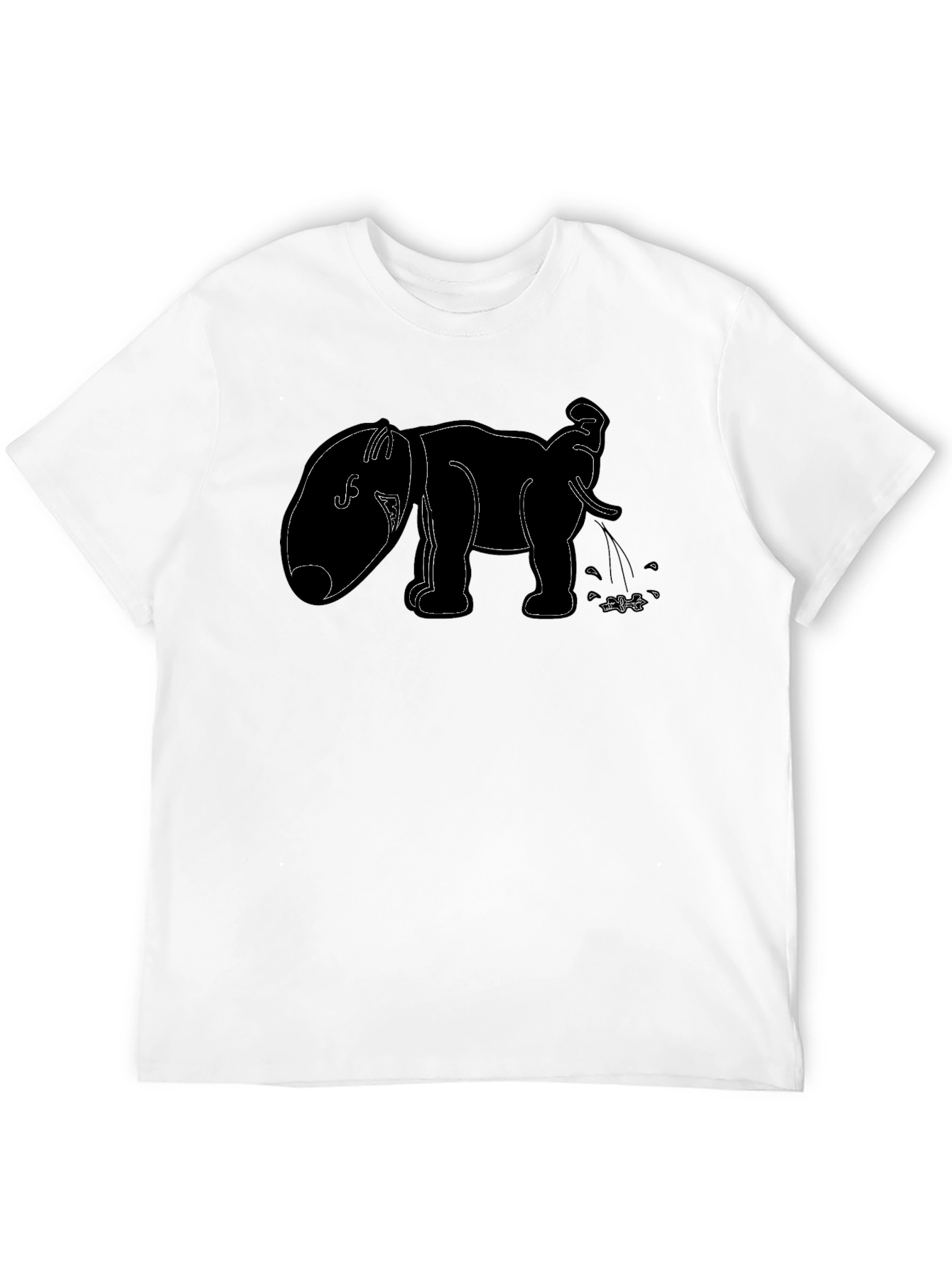 Funny Elephant Outline Black T-Shirt