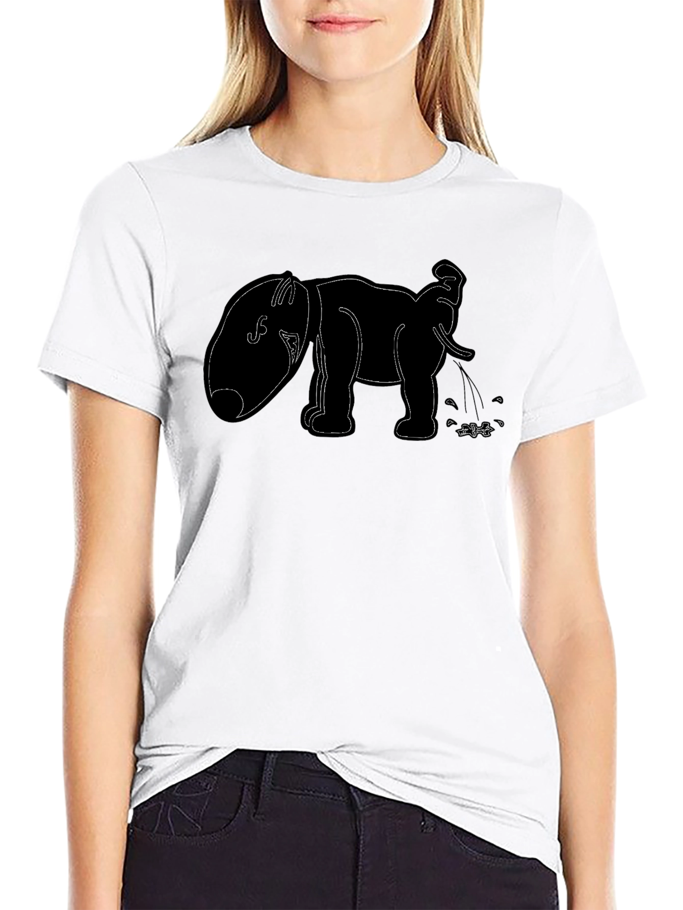 Funny Elephant Outline Black T-Shirt