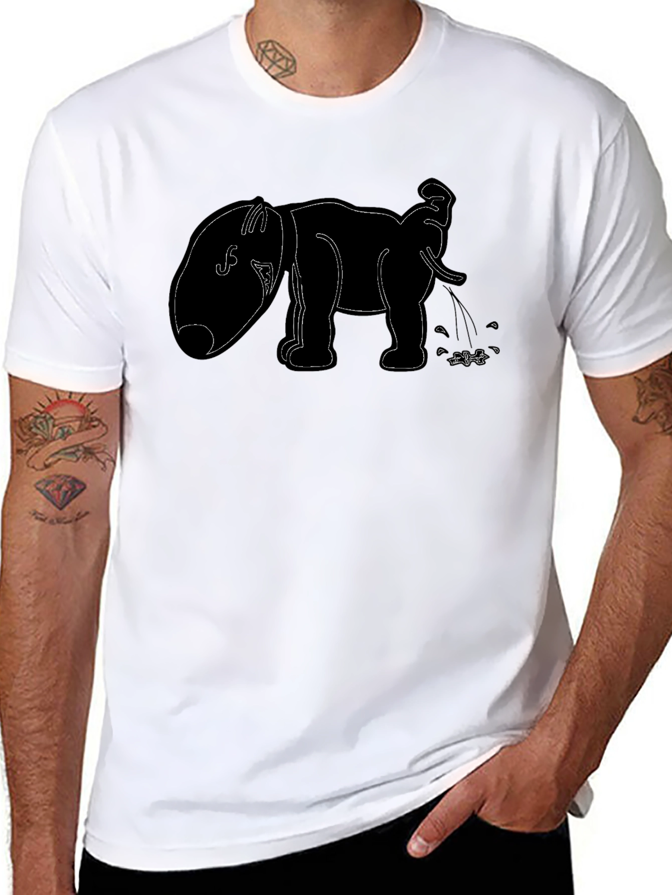 Funny Elephant Outline Black T-Shirt