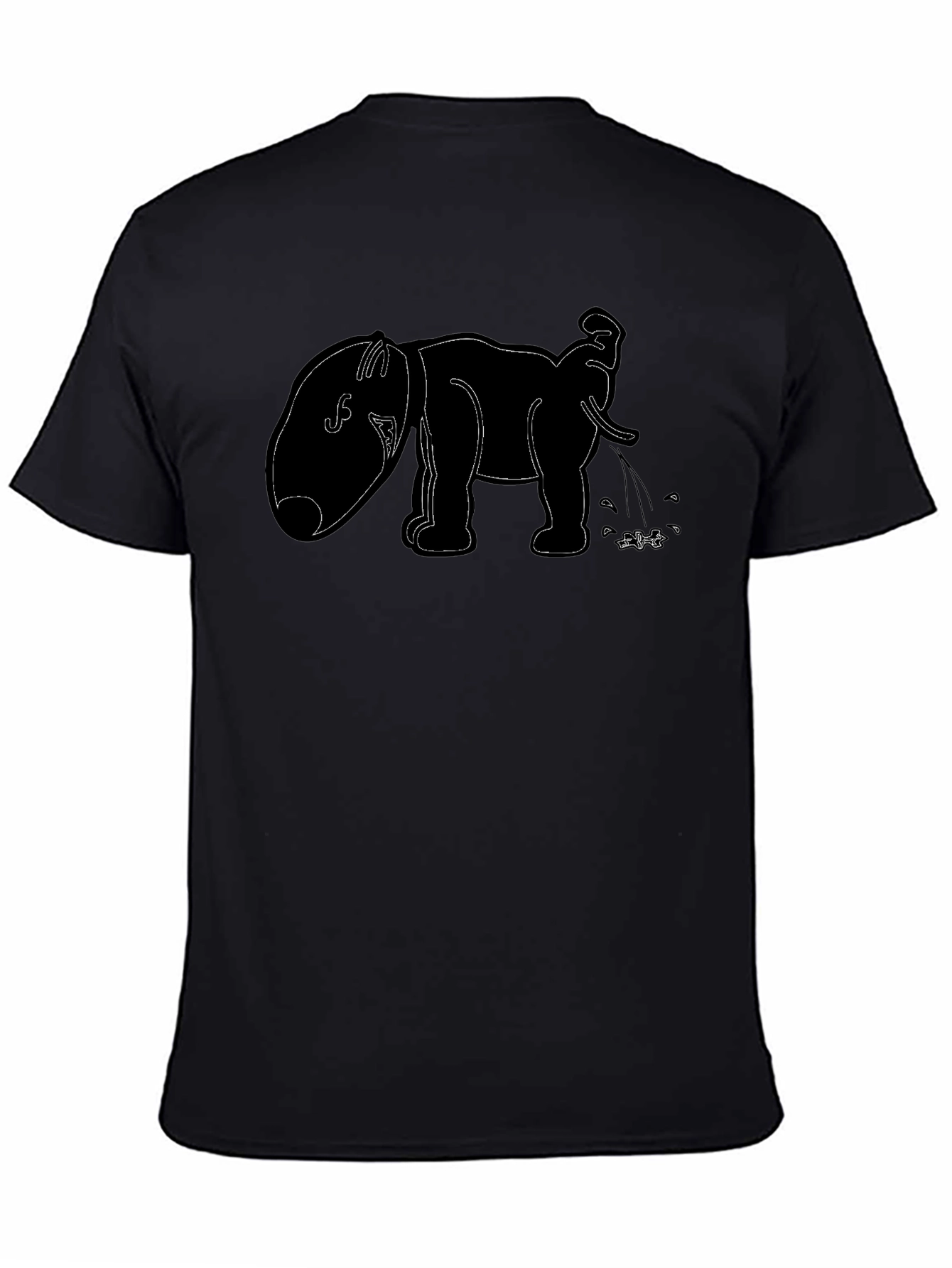 Funny Elephant Outline Black T-Shirt