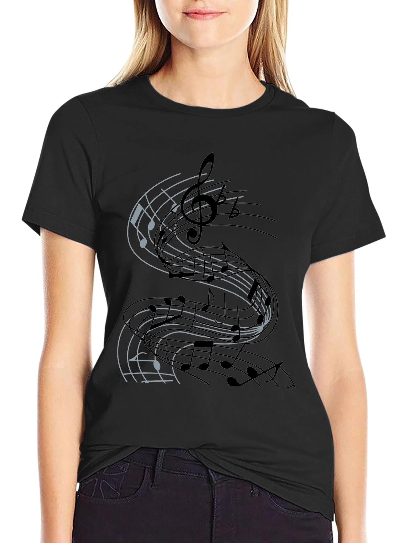 Musical Note Graphic Tee - Black Cotton T-Shirt