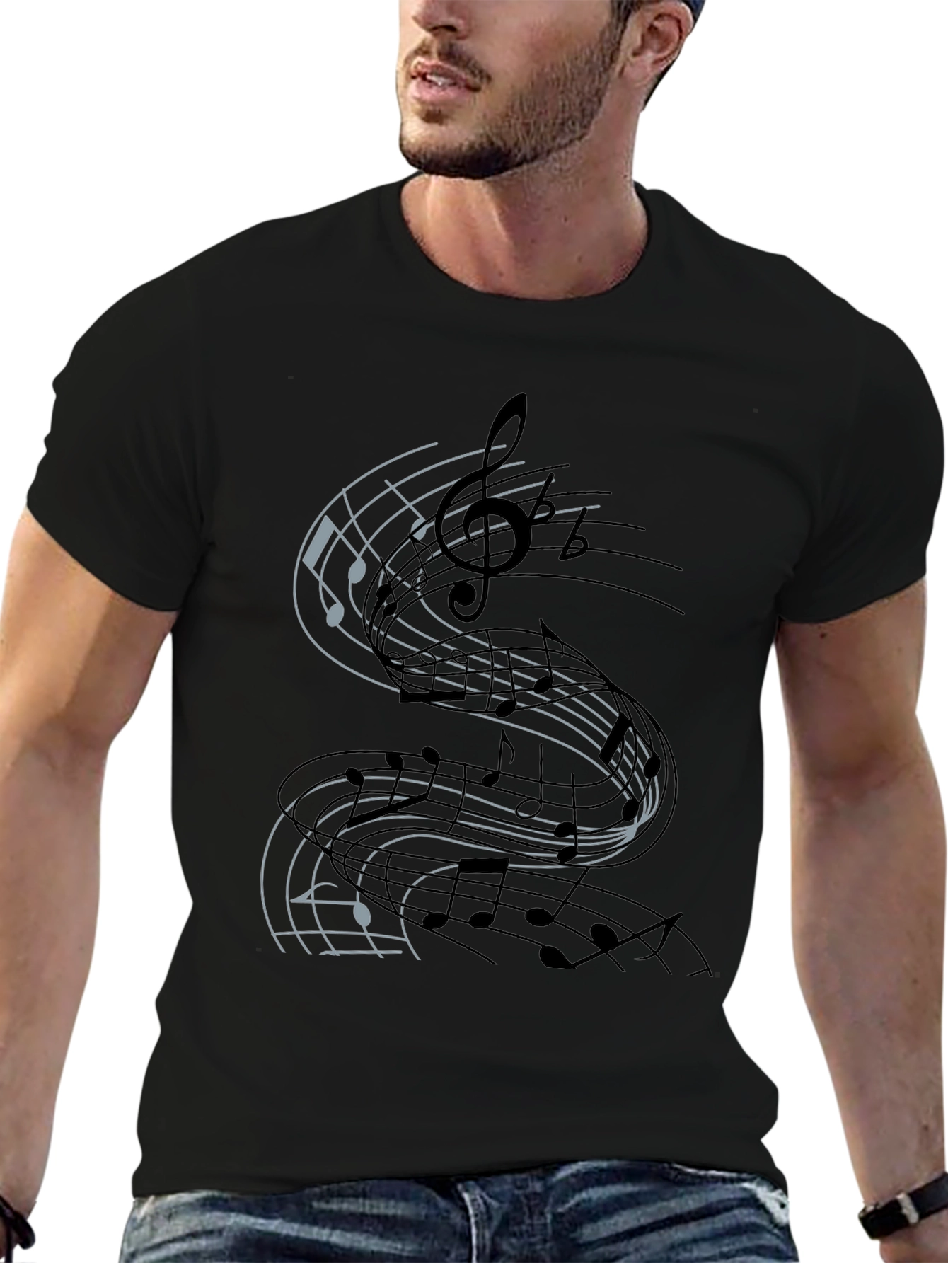 Musical Note Graphic Tee - Black Cotton T-Shirt