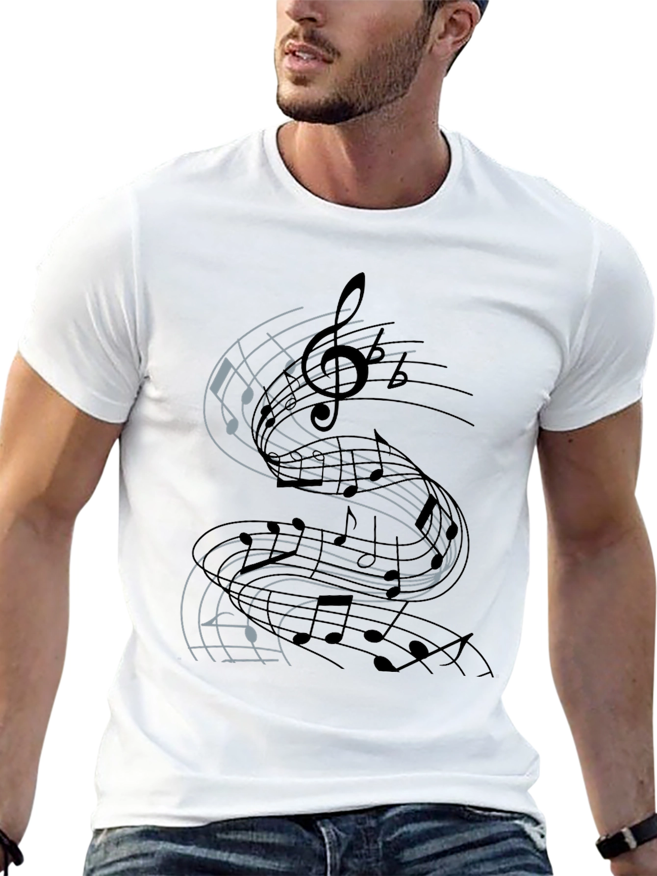 Musical Note Graphic Tee - Black Cotton T-Shirt