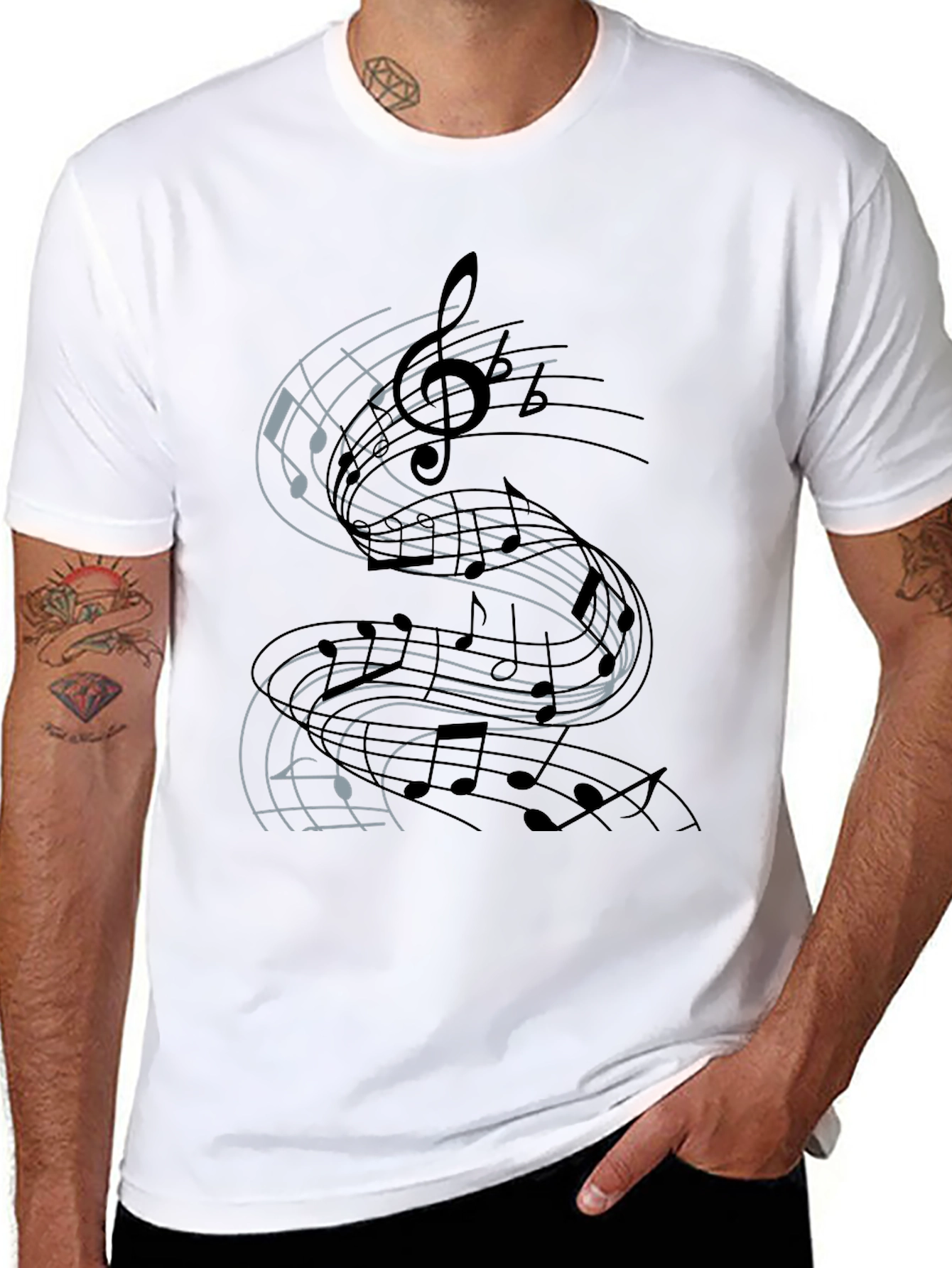 Musical Note Graphic Tee - Black Cotton T-Shirt