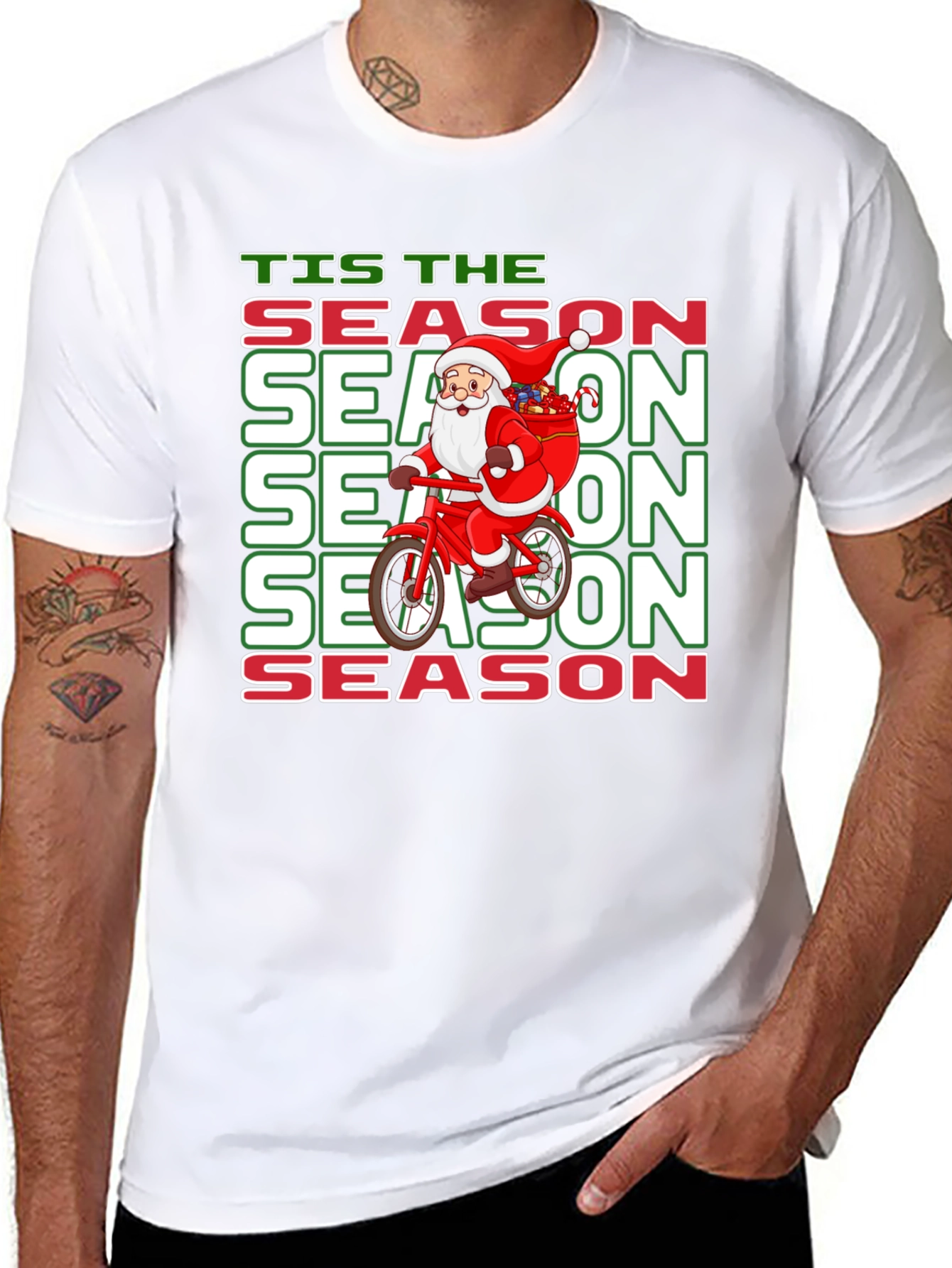 Tis the Season Santa on Bike Christmas Graphic Tee