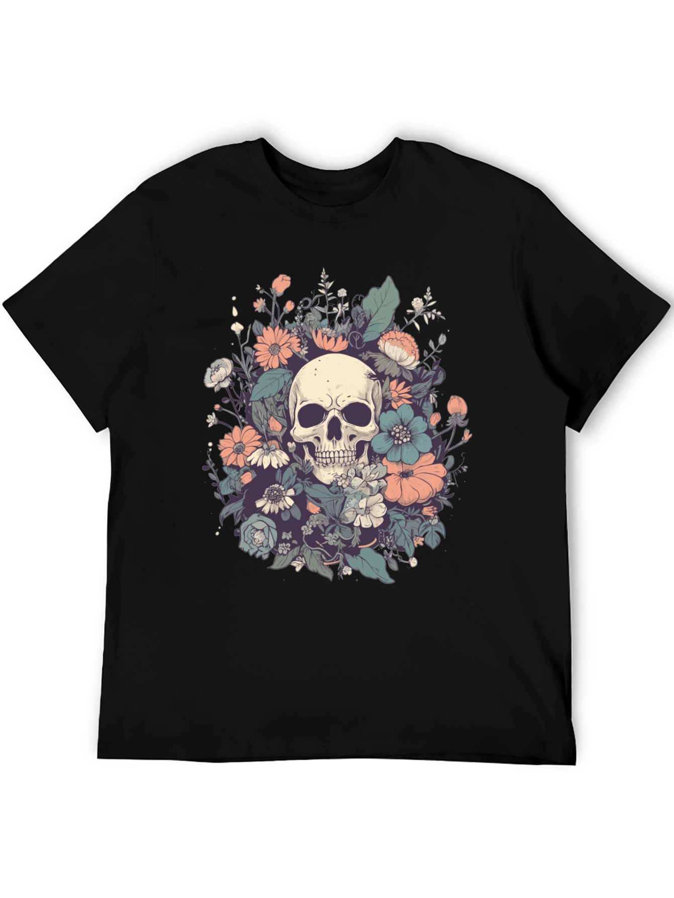 Skull & Floral Graphic Tee - Dark Style