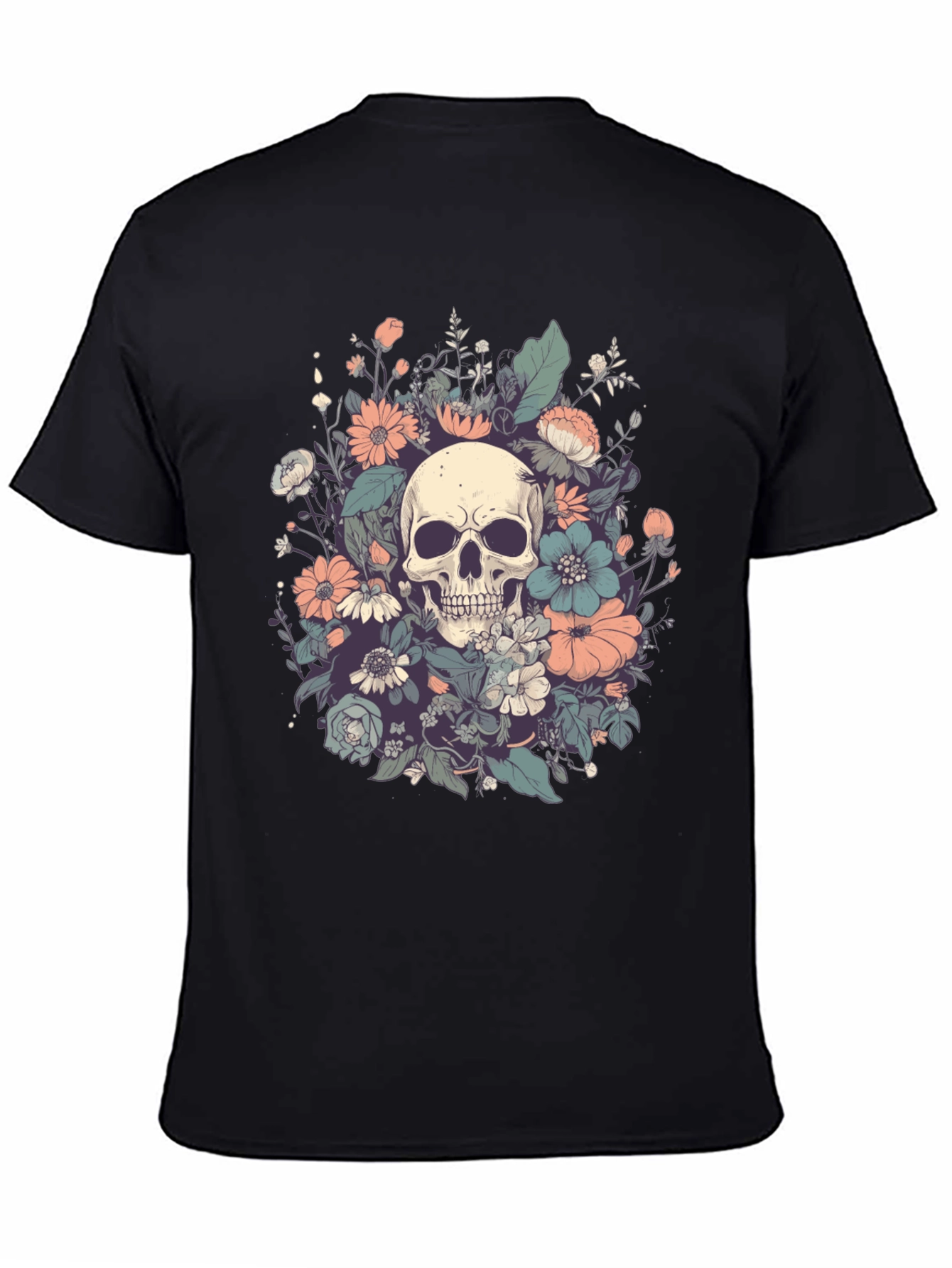 Skull & Floral Graphic Tee - Dark Style