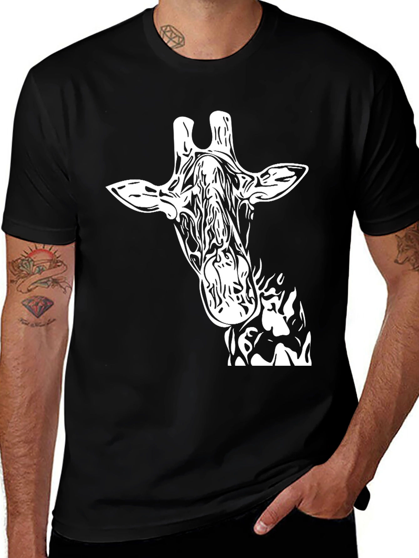 Giraffe Graphic Print Black T-Shirt