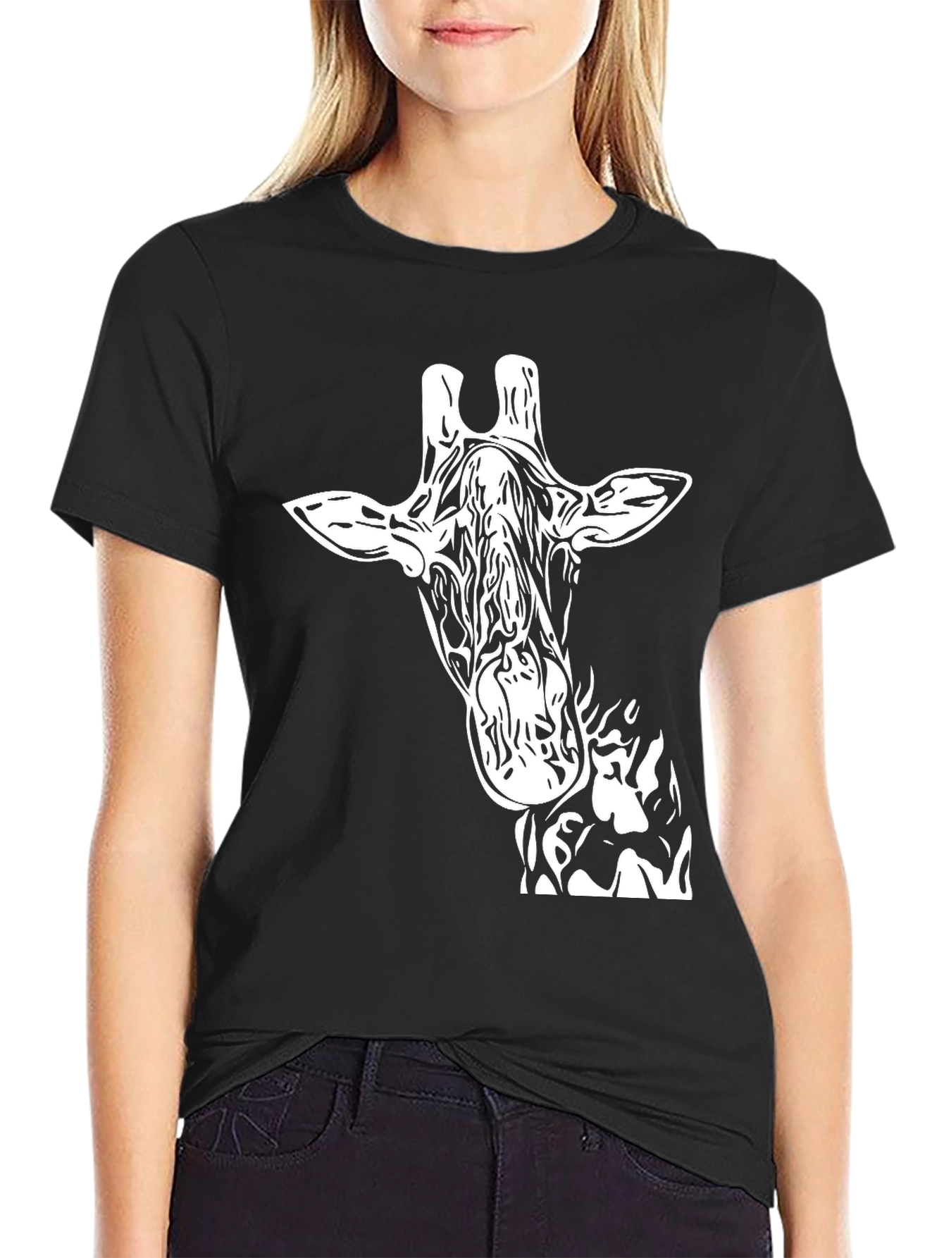 Giraffe Graphic Print Black T-Shirt