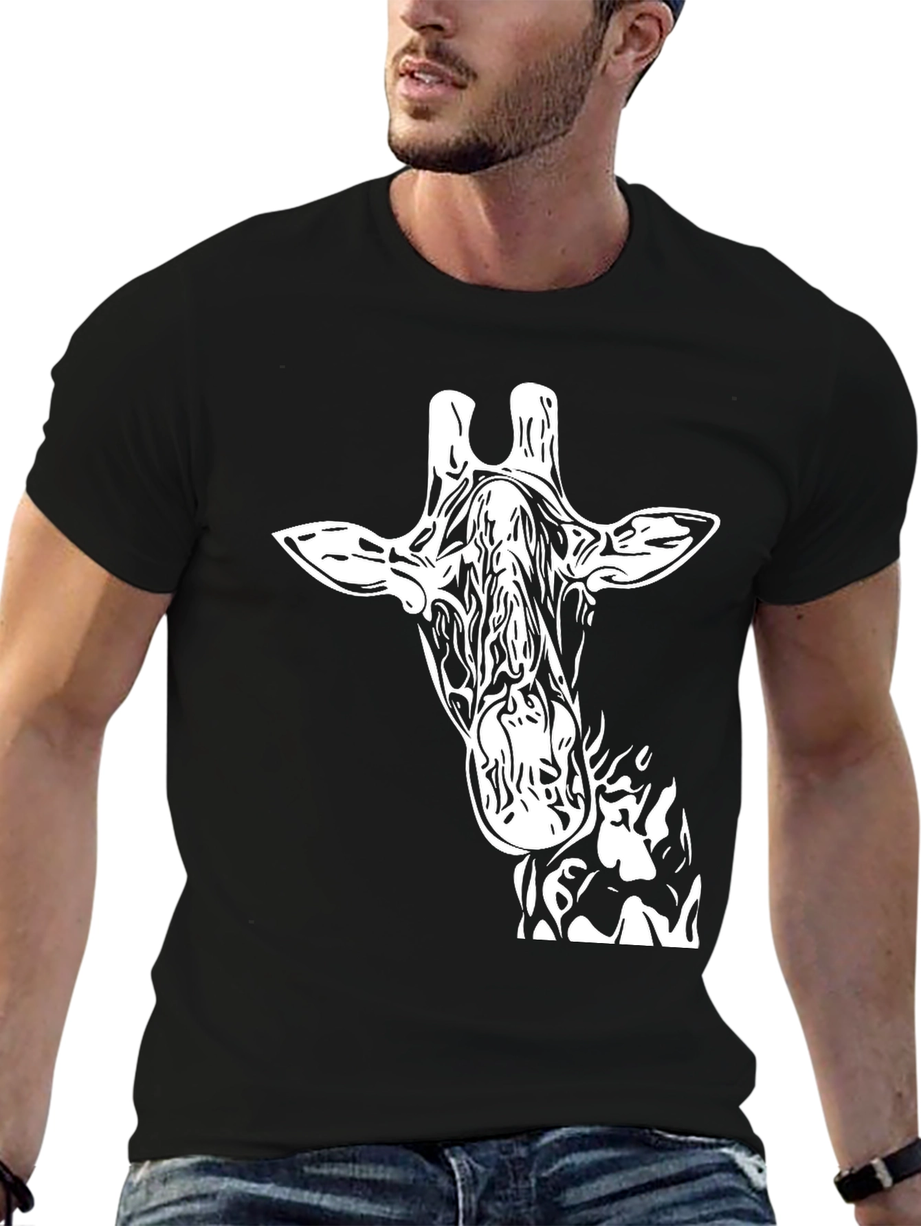 Giraffe Graphic Print Black T-Shirt