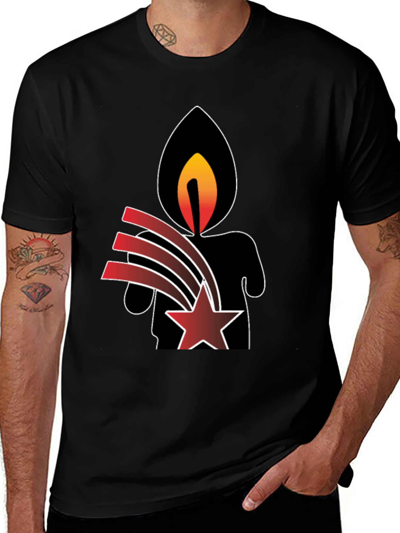 Candle & Star Graphic Print T-Shirt