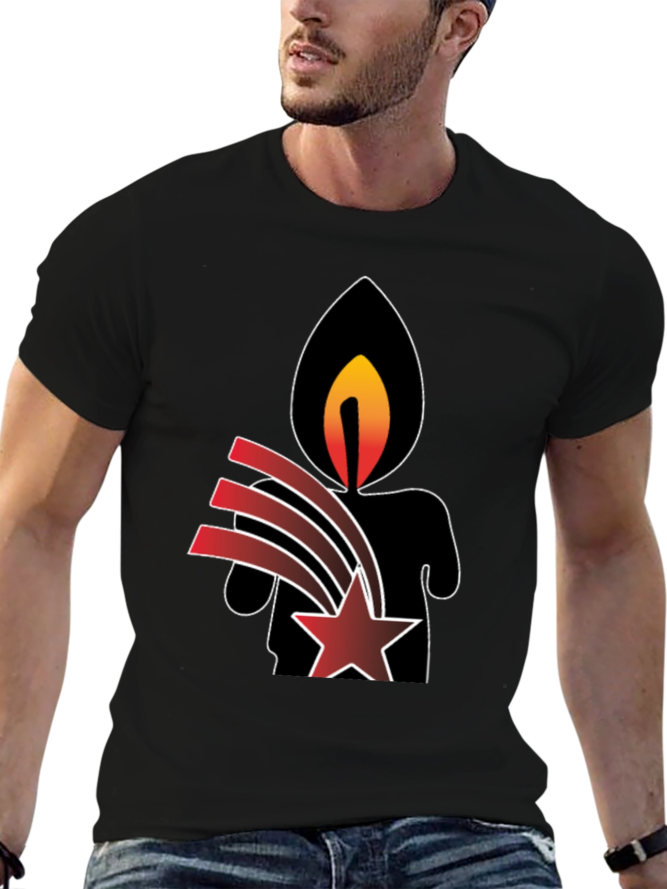 Candle & Star Graphic Print T-Shirt