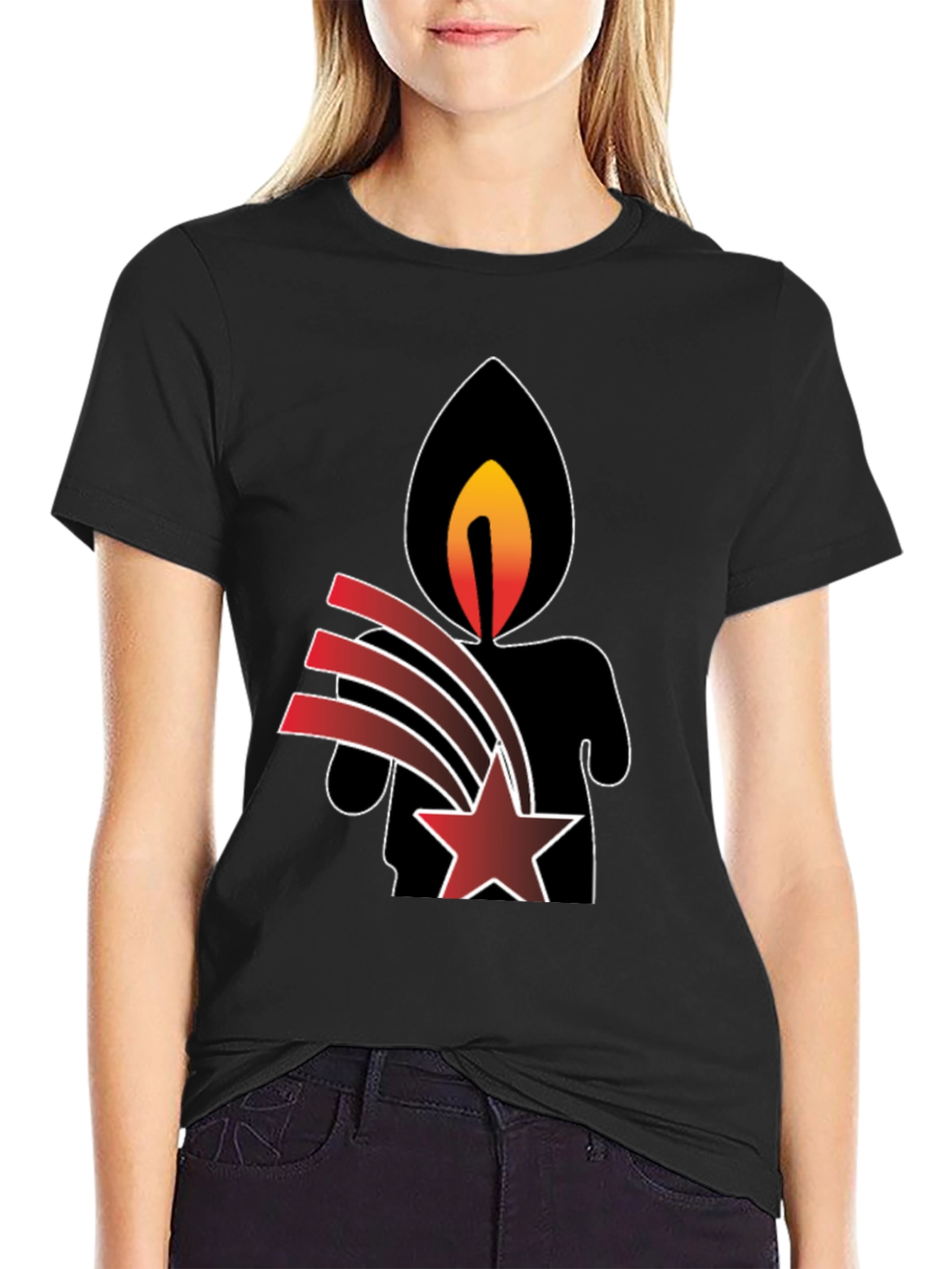 Candle & Star Graphic Print T-Shirt
