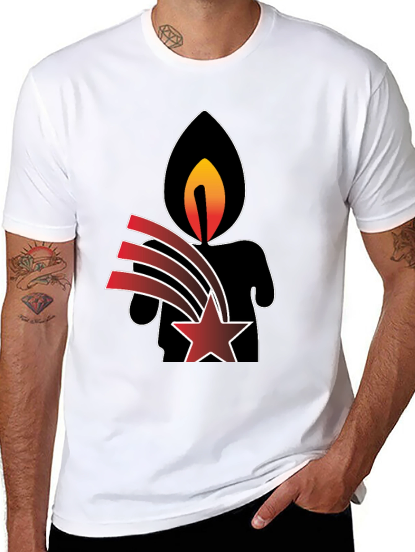 Candle & Star Graphic Print T-Shirt