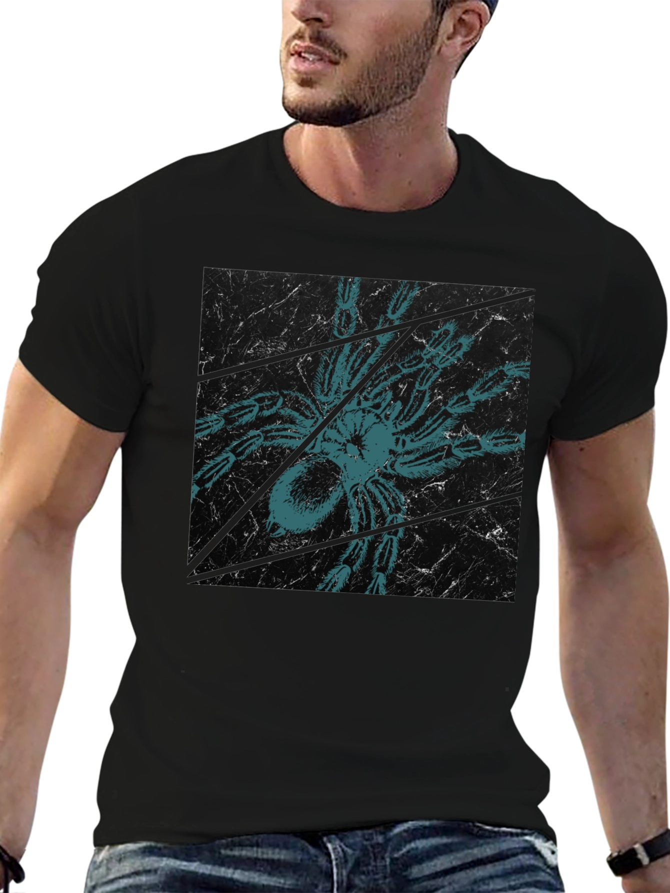 Creepy Spider Tee - Graphic Print Black T-Shirt