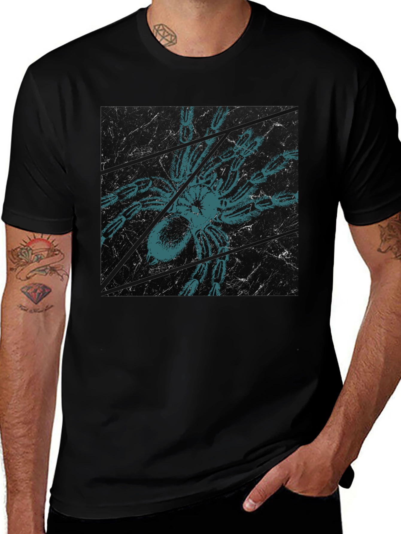 Creepy Spider Tee - Graphic Print Black T-Shirt
