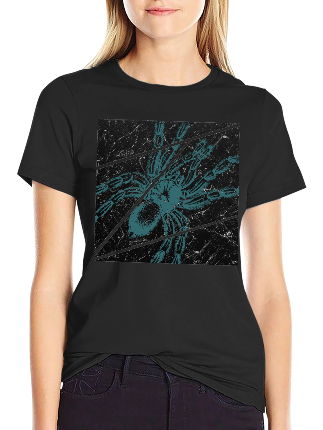 Creepy Spider Tee - Graphic Print Black T-Shirt