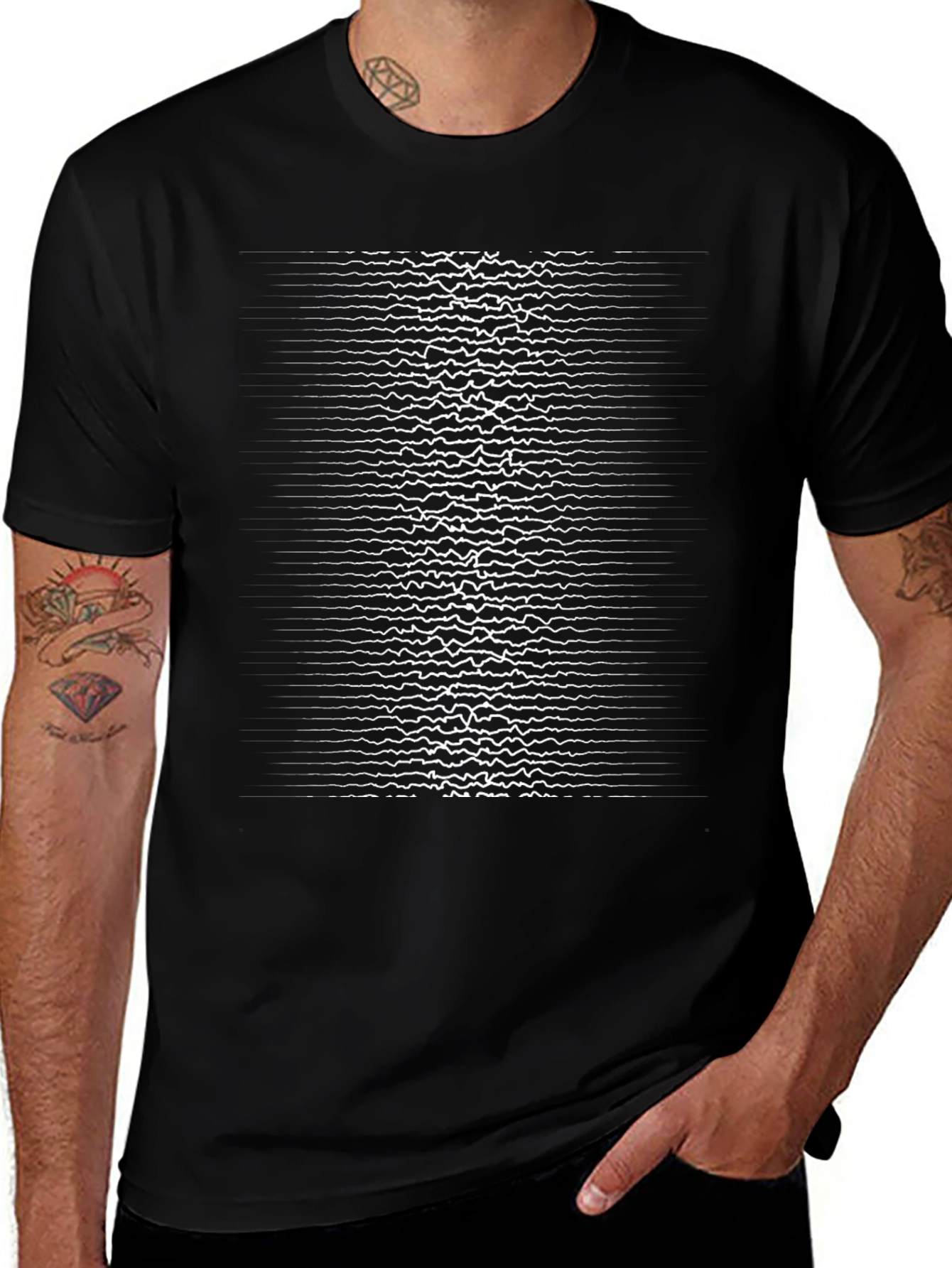 Pulse Wave Graphic Tee - Black Cotton Casual T-Shirt