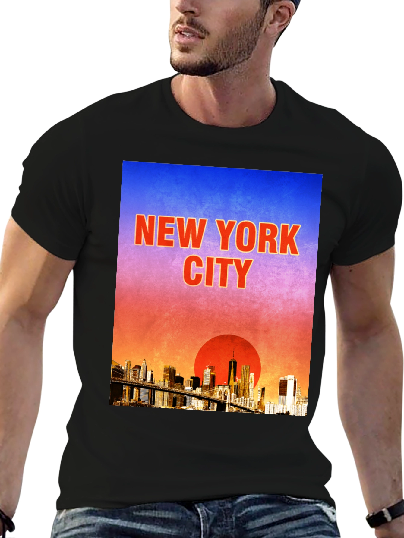 New York Cityscape Graphic Tee - Black