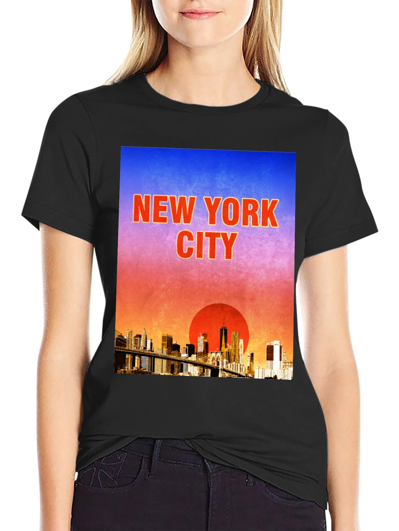 New York Cityscape Graphic Tee - Black