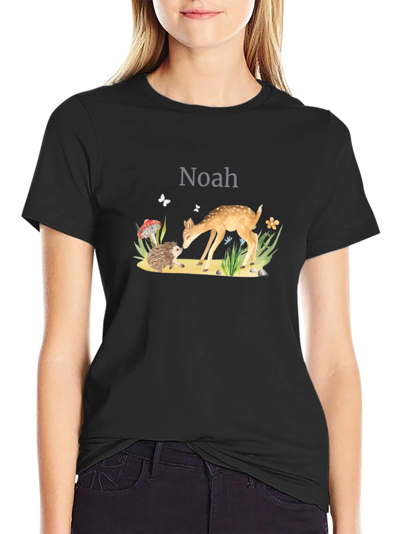 Noahs Woodland Friends Black T-Shirt