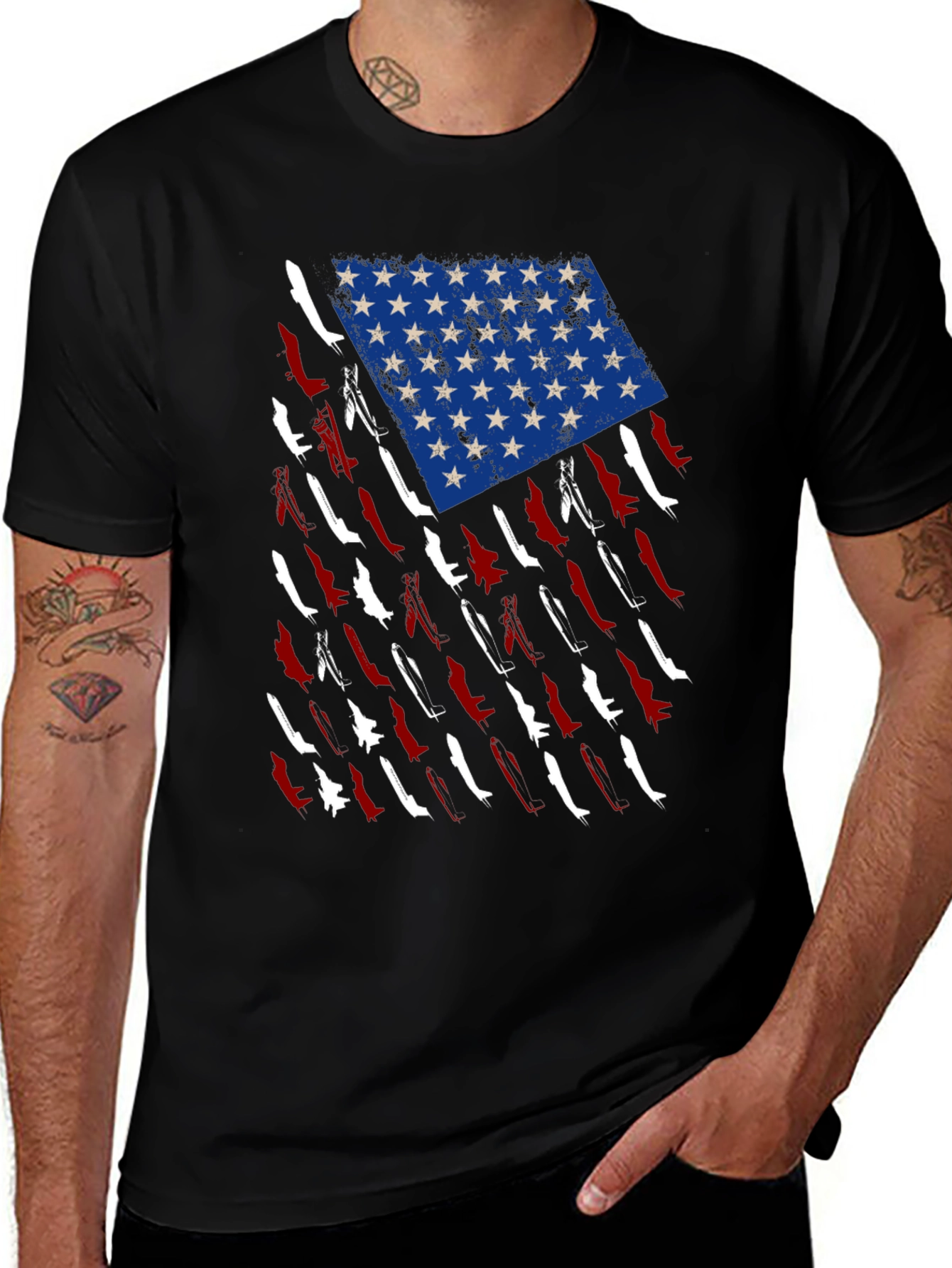 American Flag Fighter Jet Graphic T-Shirt