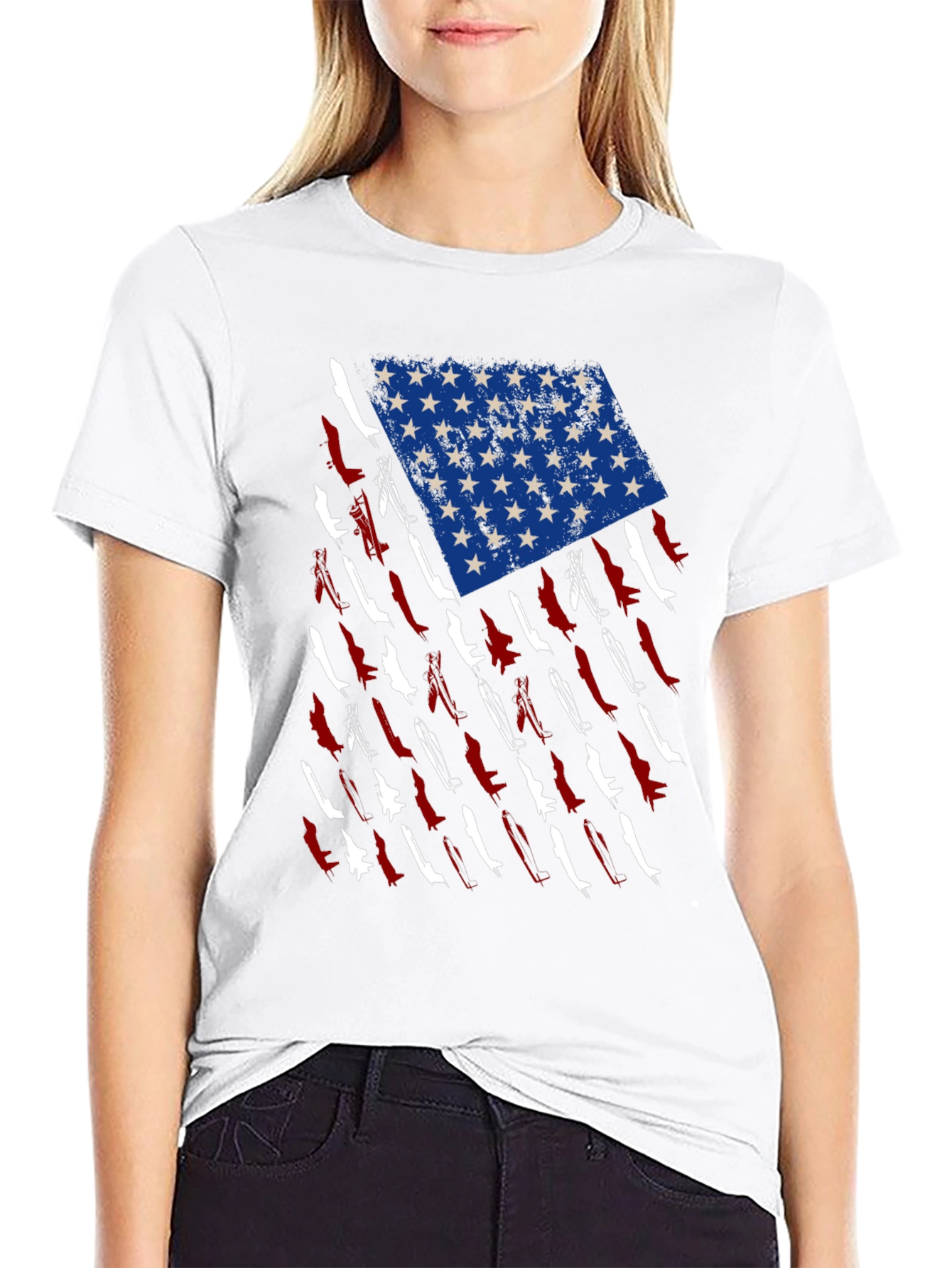 American Flag Fighter Jet Graphic T-Shirt