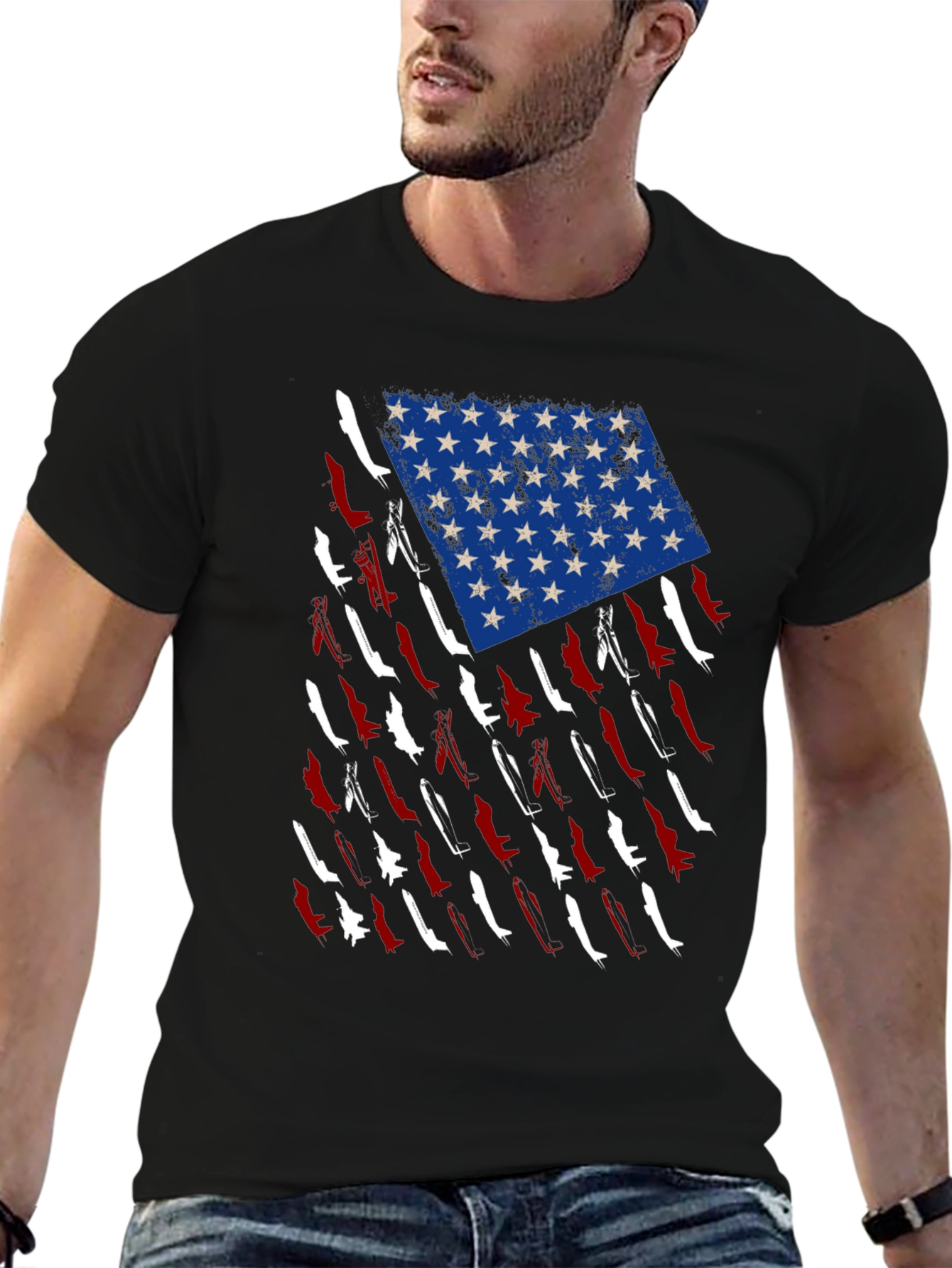 American Flag Fighter Jet Graphic T-Shirt