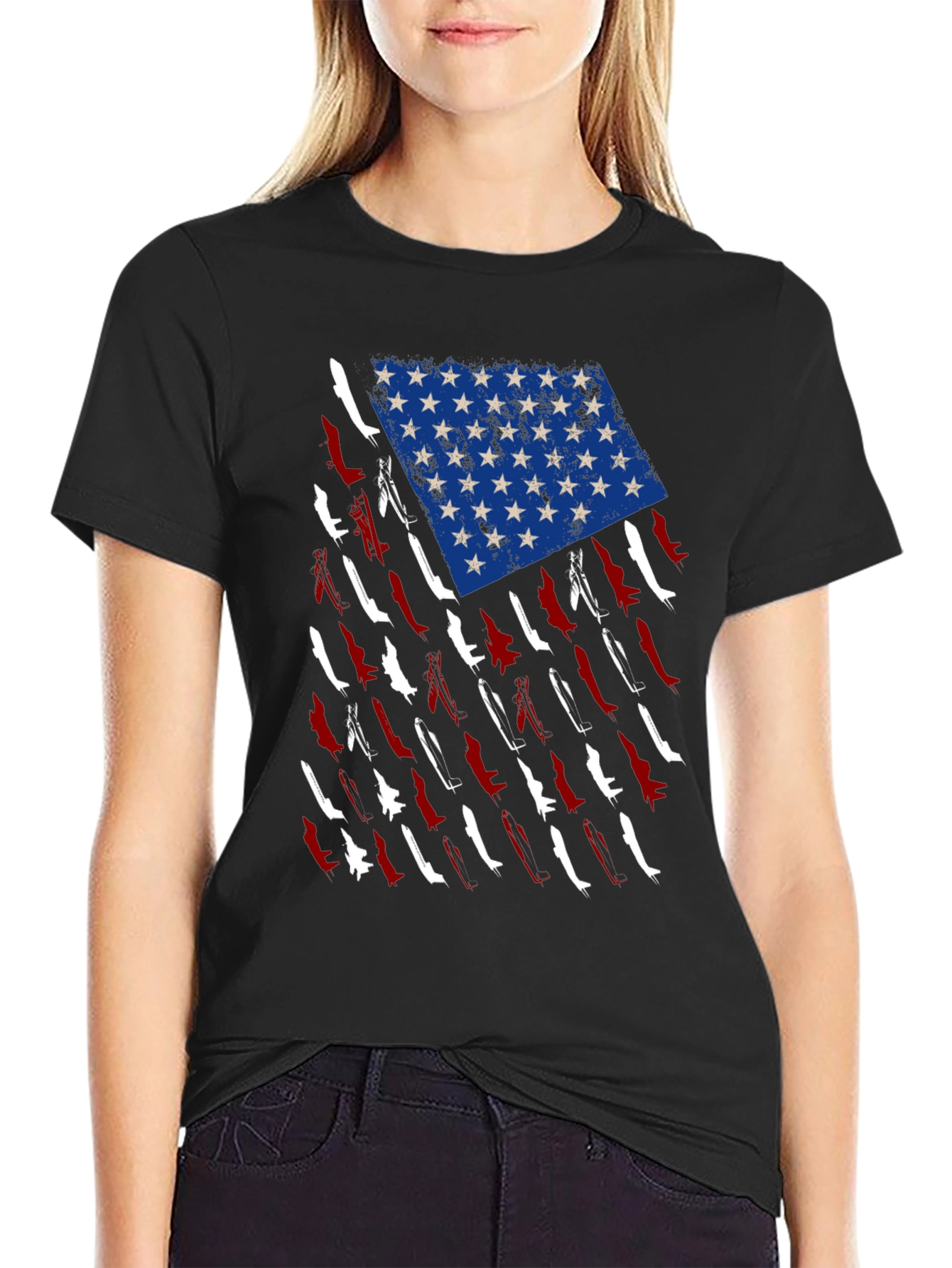 American Flag Fighter Jet Graphic T-Shirt