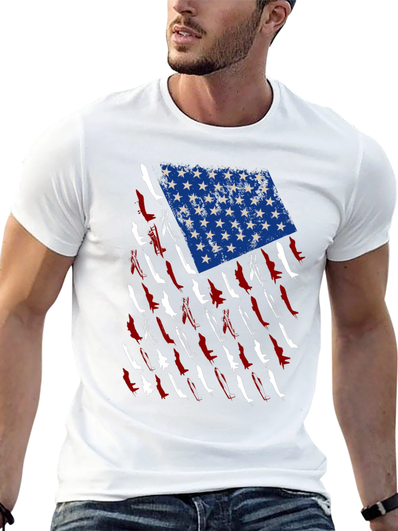 American Flag Fighter Jet Graphic T-Shirt