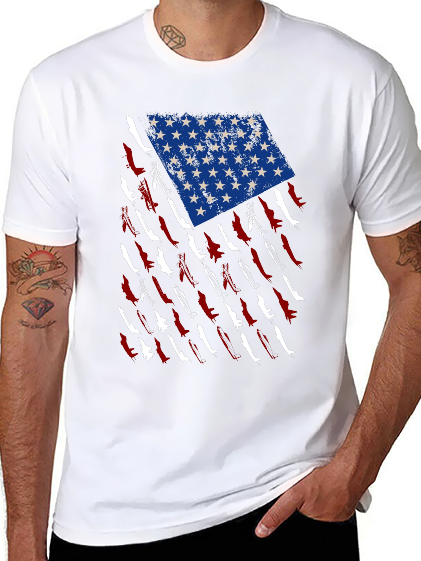 American Flag Fighter Jet Graphic T-Shirt