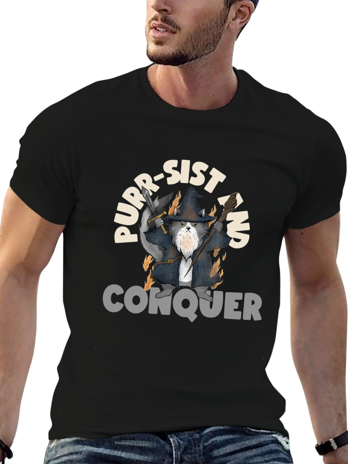Purr-Sist and Conquer Black T-Shirt