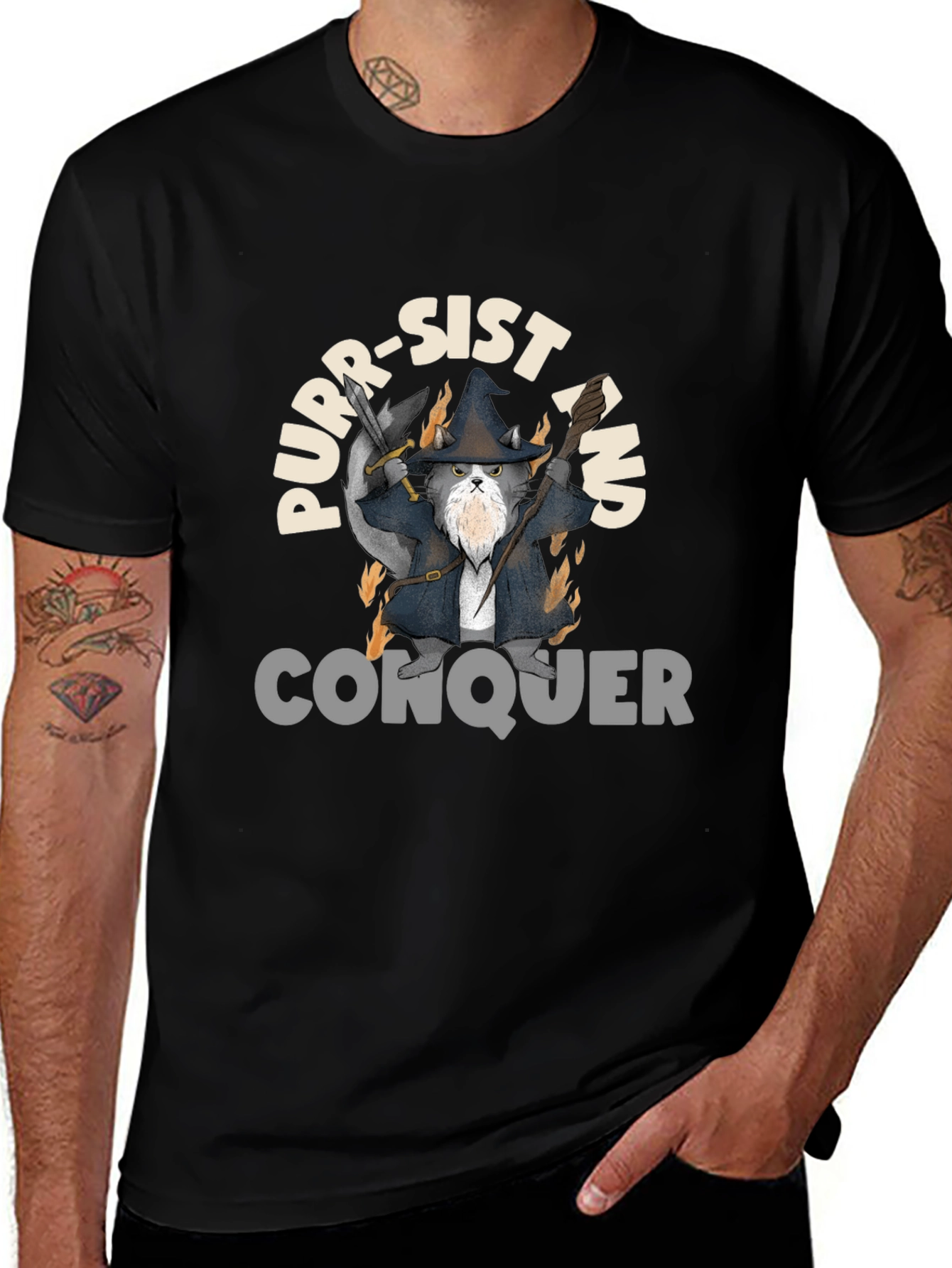 Purr-Sist and Conquer Black T-Shirt