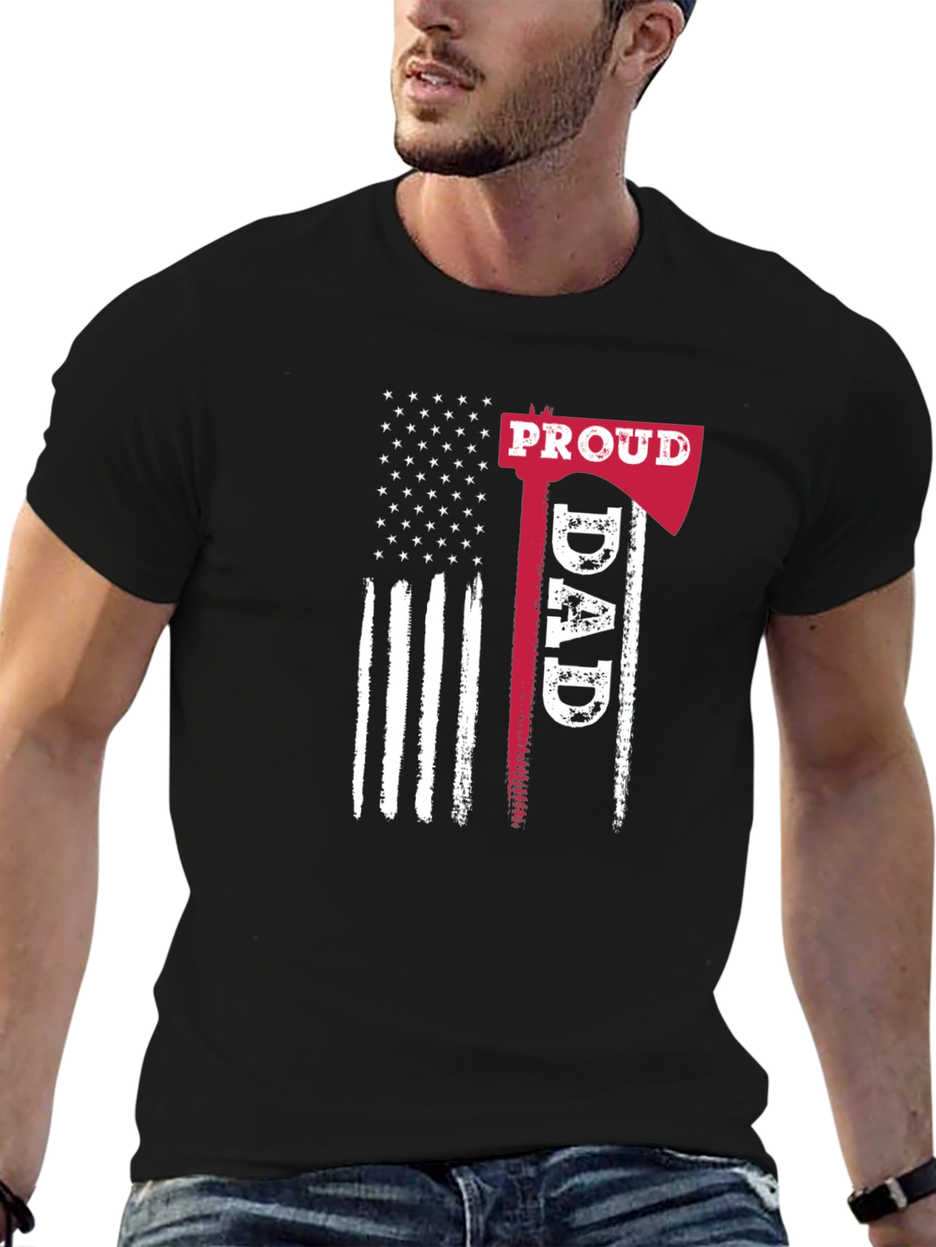 Proud Dad American Flag Graphic T-Shirt