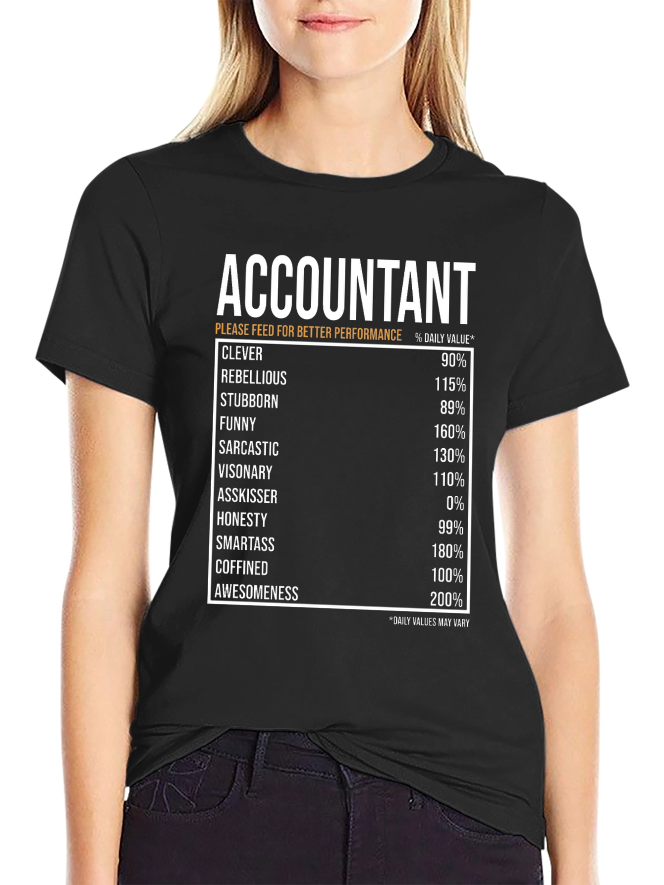 Accountant Nutritional Facts Black T-Shirt