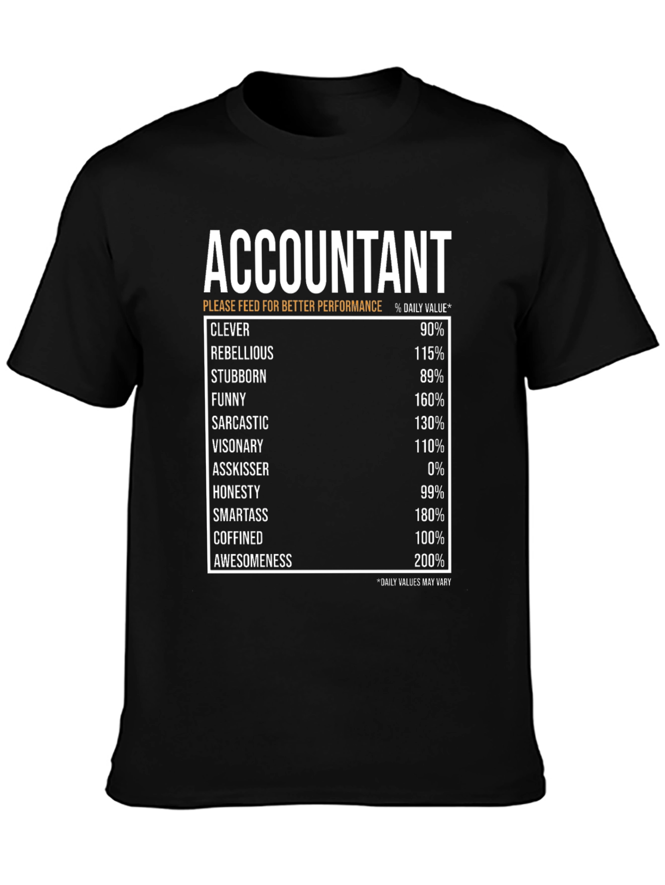 Accountant Nutritional Facts Black T-Shirt